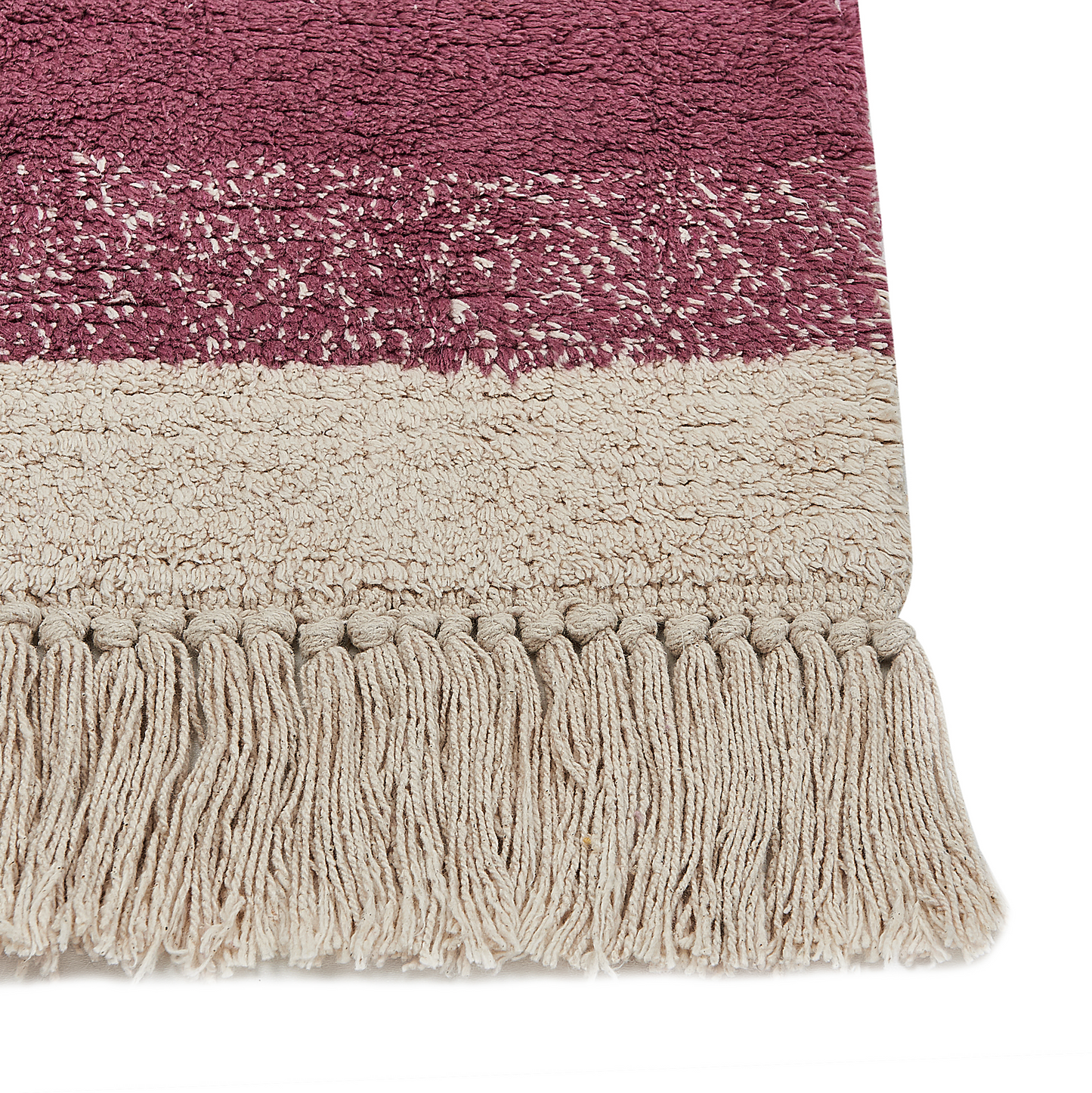 Boho Cotton Area Rug Beige Pink 140 x 200 With Tassels And Geometric Pattern