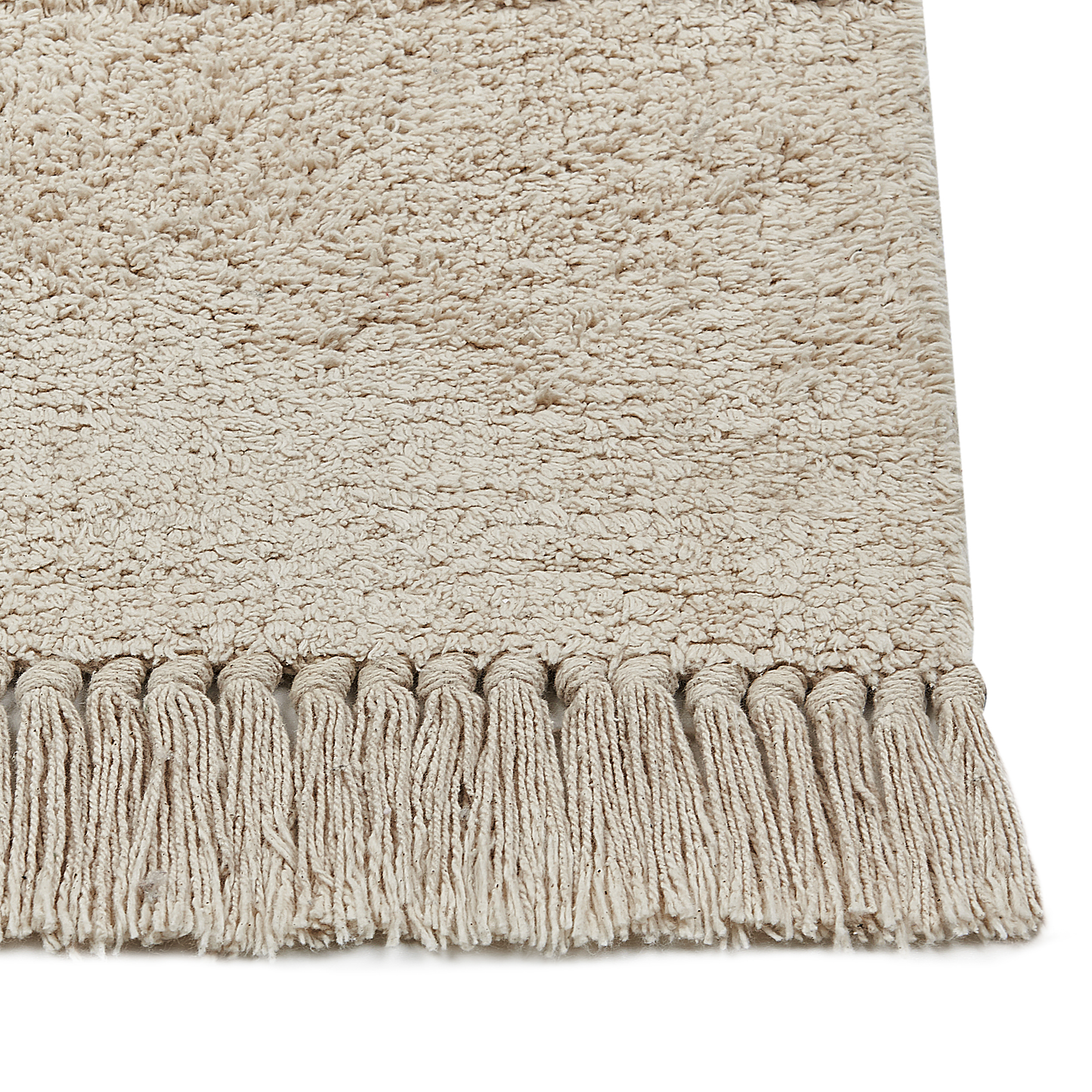 Area Rug Beige Black Cotton 160 x 230 Tassels Face Motif
