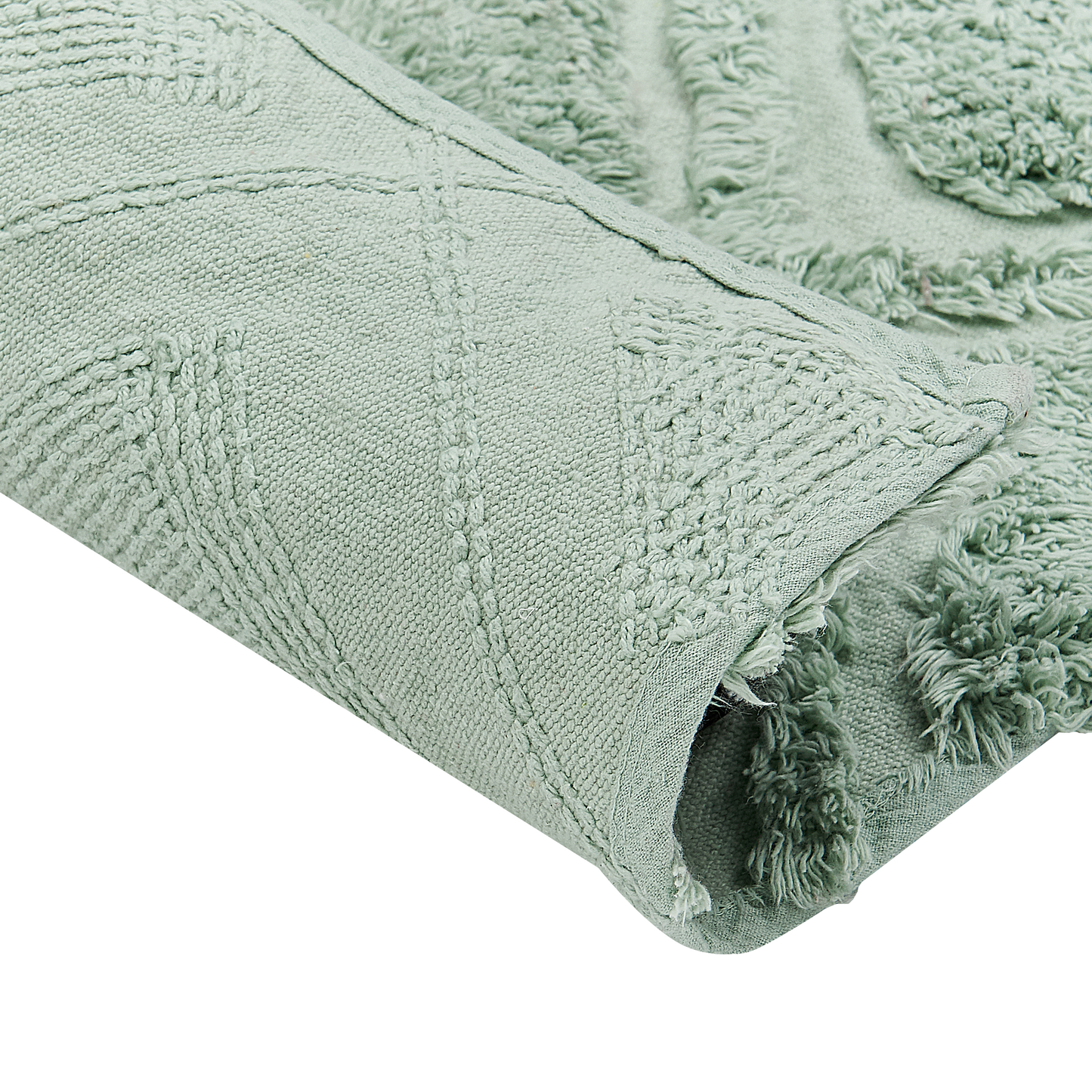 Green Cotton Area Rug 80 By 150cm Hand Tufted Geometric Shaggy Design Pattern