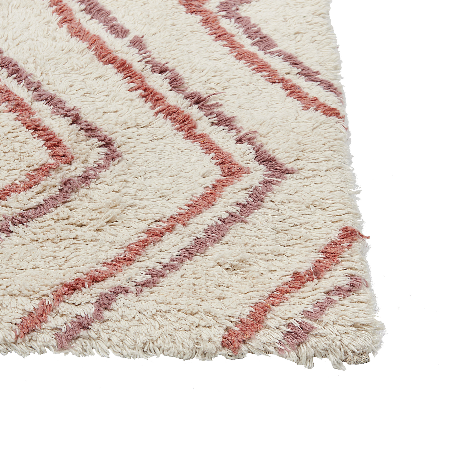 Cotton Geometric Shag Area Rug Beige Pink 160 x 230cm