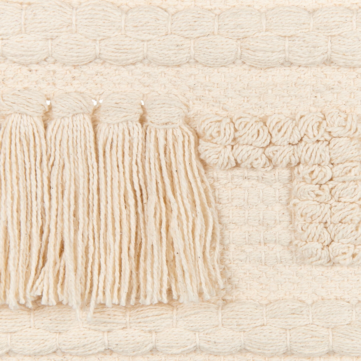 Beige Cotton Handwoven Geometric Wall Hanging With Tassels