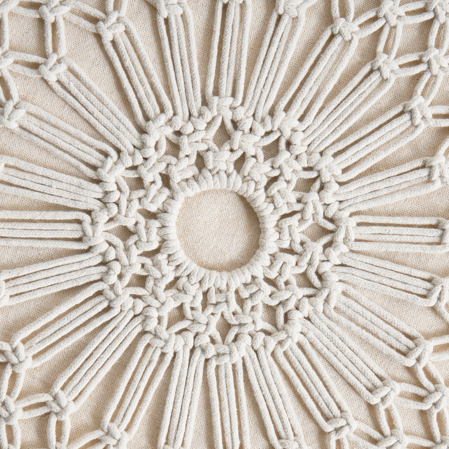 Macrame Beige Footstool With Wooden Legs 40 x 40 x 44cm