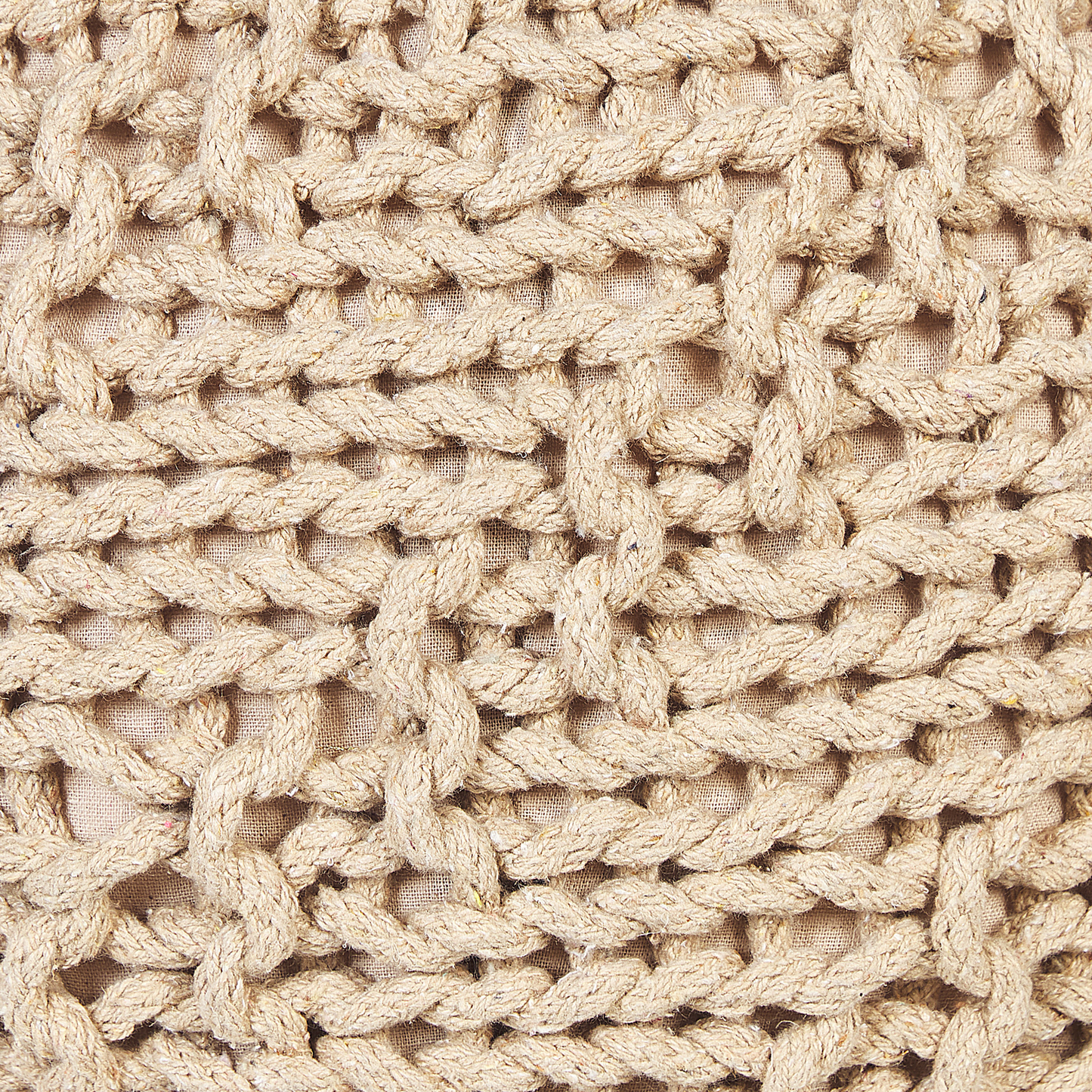 Round Pouf Ottoman Beige 50 x 35cm Knitted Cotton EPS Beads