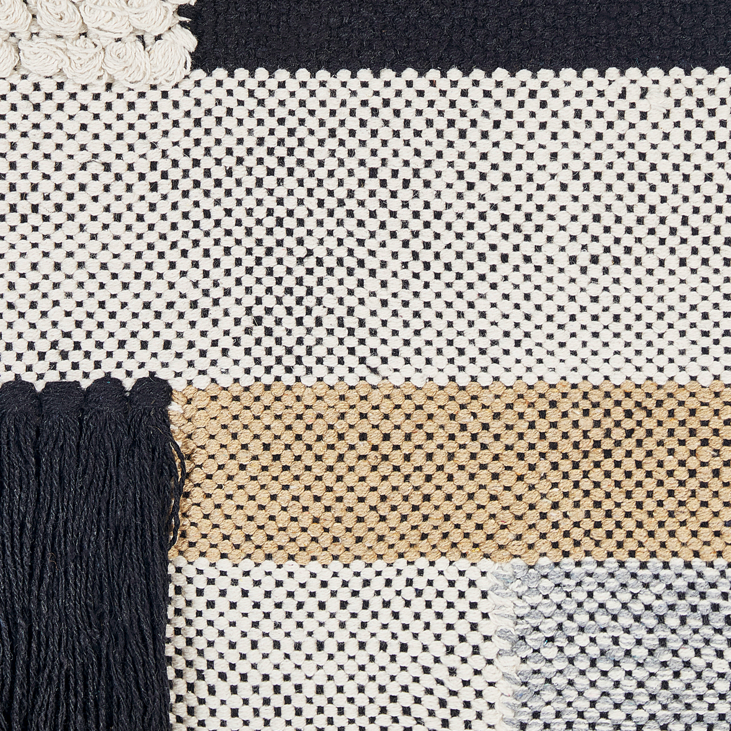 Loom Co Boho Wall Hanging Beige and Black Cotton 46 x 114cm Handwoven with Tassels
