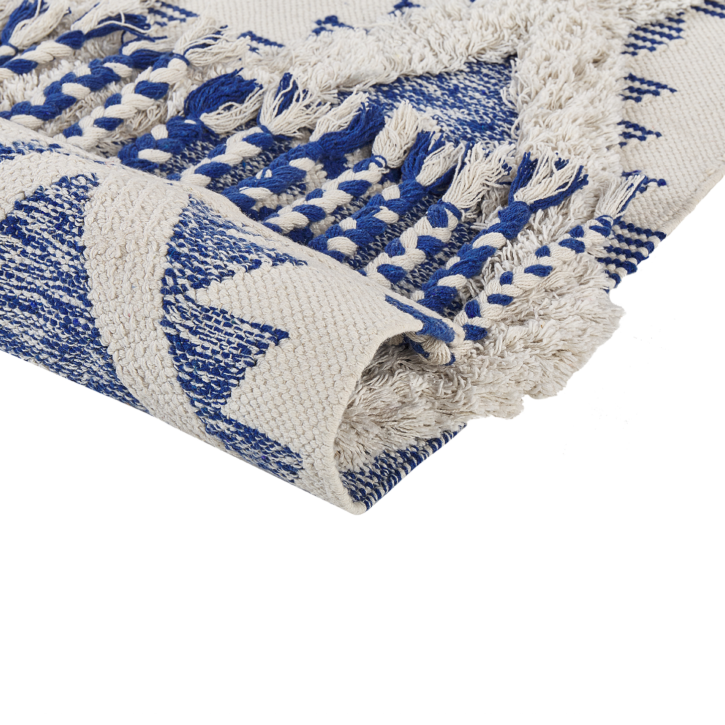 Runner Rug Light Beige and Blue 80 x 200cm Geometric Tassels