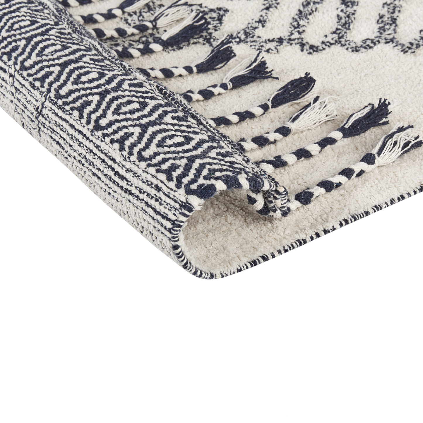 Handwoven Cotton Area Rug 80 x 150cm Black White Tassels