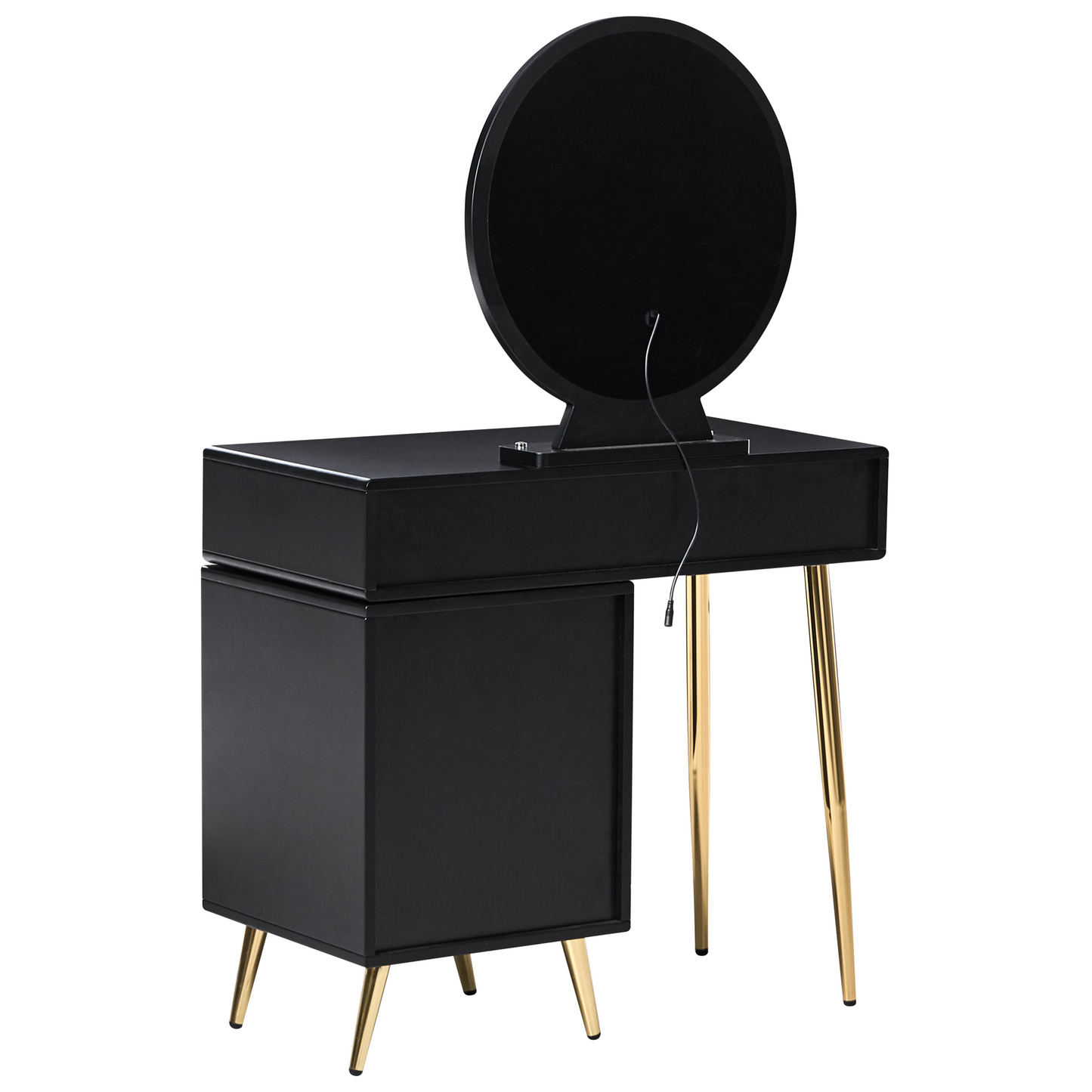 Glam Design Dressing Table Black And Gold MDF 6 Drawers LED Mirror