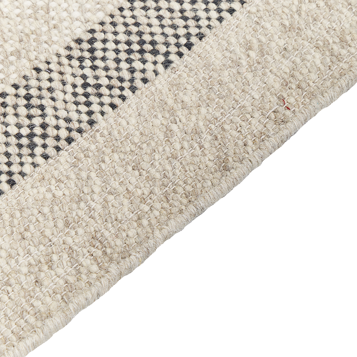 Area Rug Off-White And Black Wool 80 x 150 Tassel Handwoven