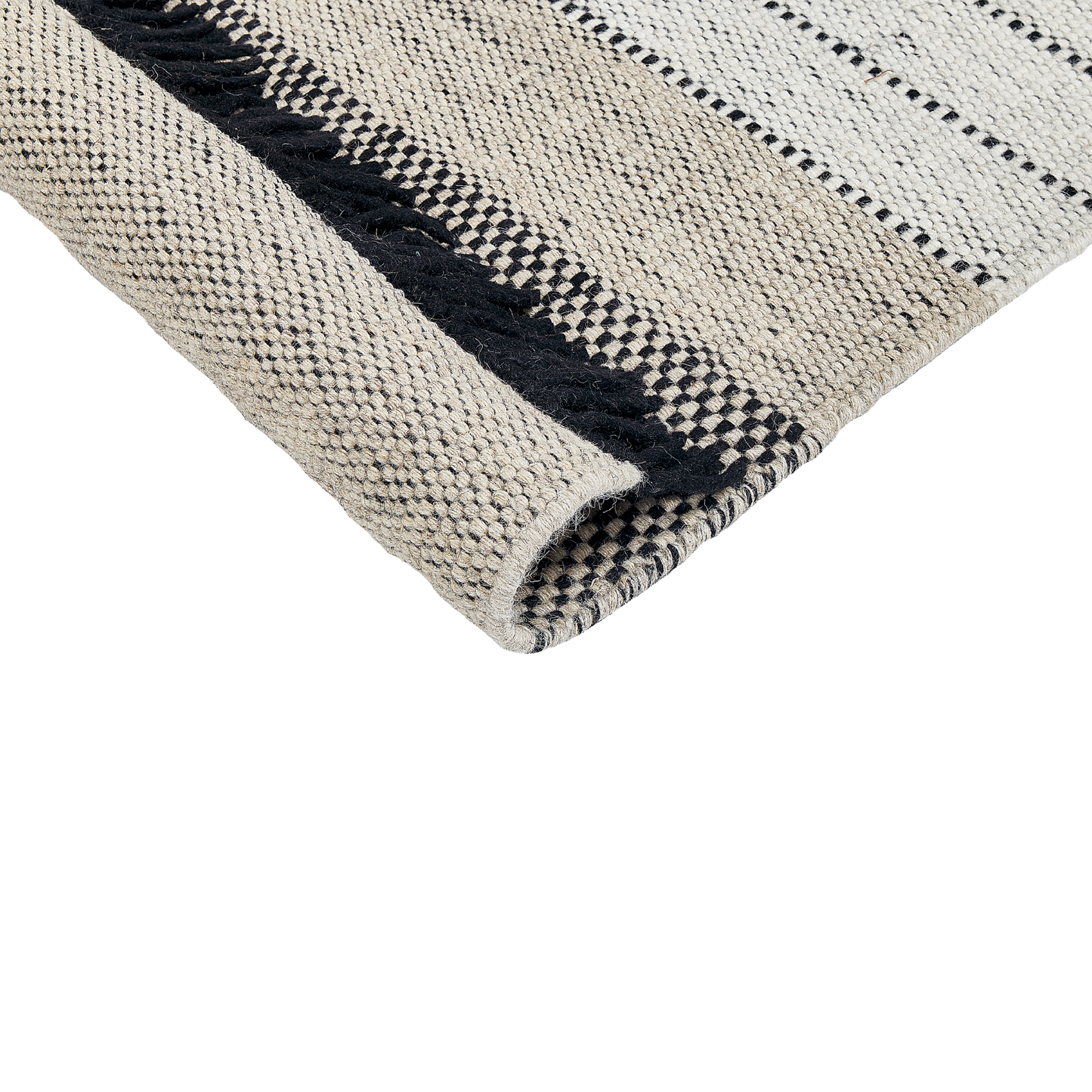 Hand Woven Flat Weave Rug 80 x 150 Beige Black Tassels