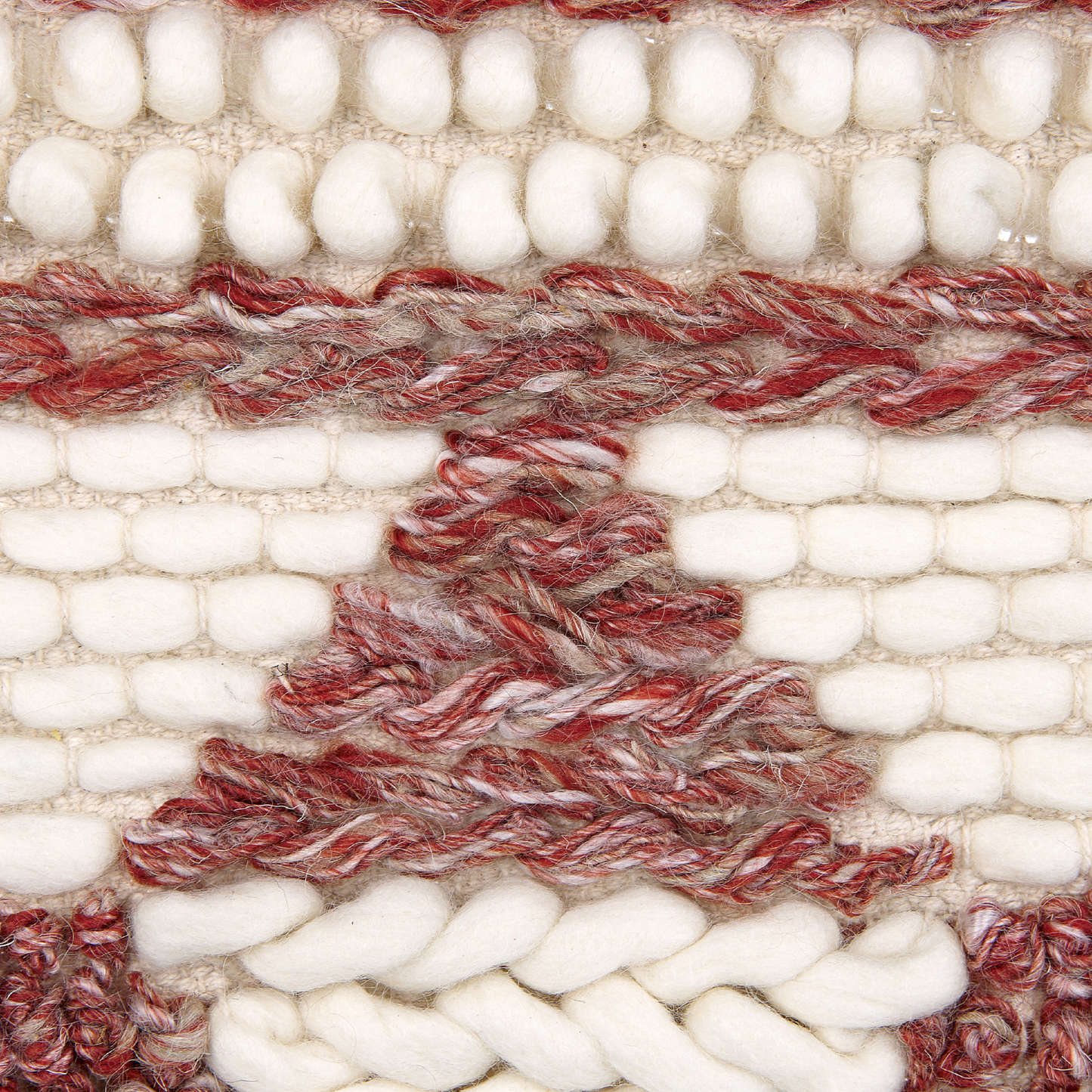 Wall Hanging Red Beige Wool Handwoven Tassels Geometric Boho