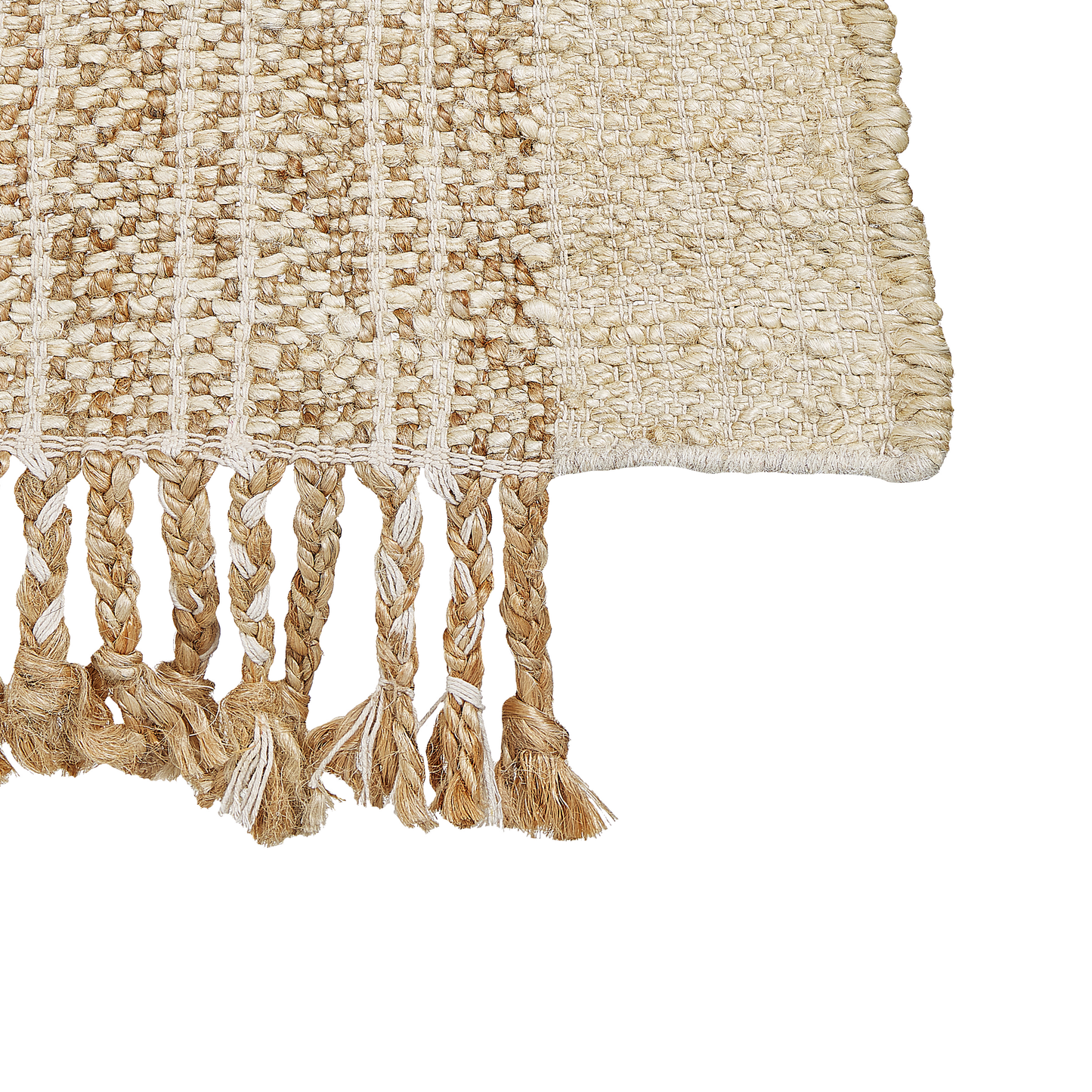 Boho Area Rug Beige Jute 140 x 200cm Handwoven Tassels