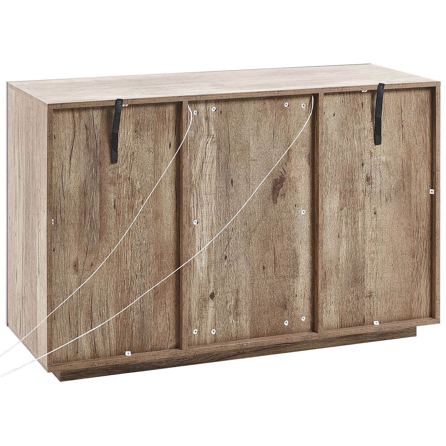 2 Door Sideboard In Light Brown And Black MDF Cabinets With Shelves LED Light Rustic Living Room Storage
