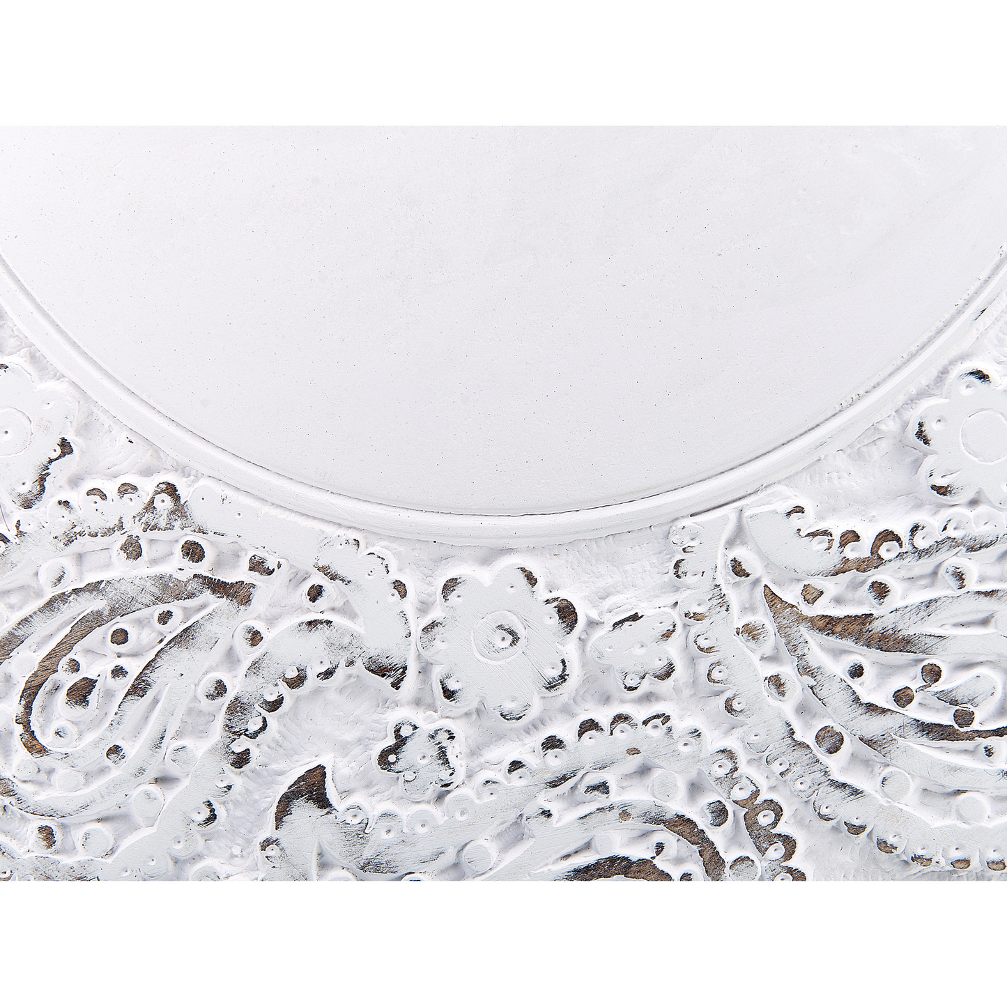 Oriental Studio Side Table White Distressed Carved Pattern