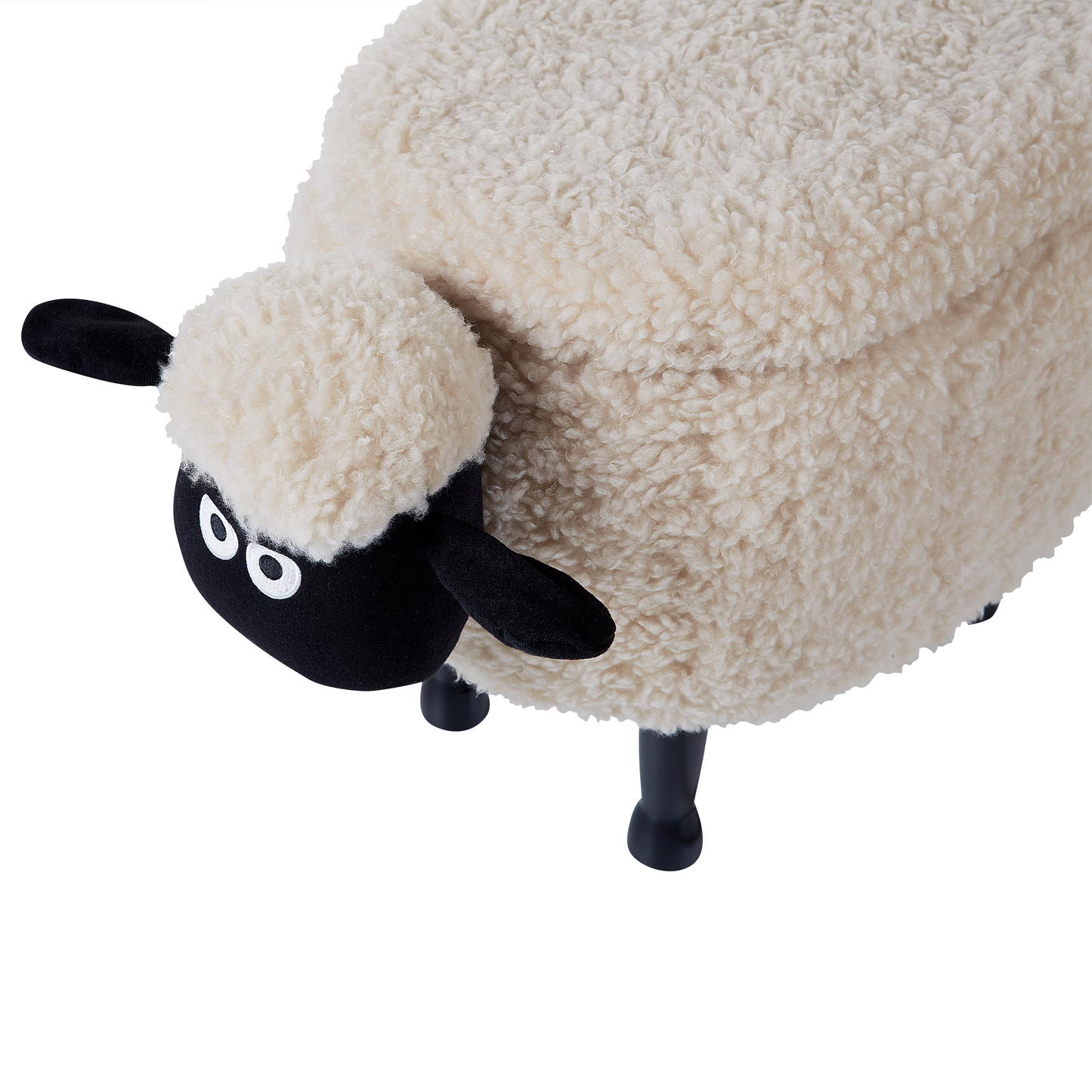 Beige Kids Faux Fur Animal Footstool With Storage