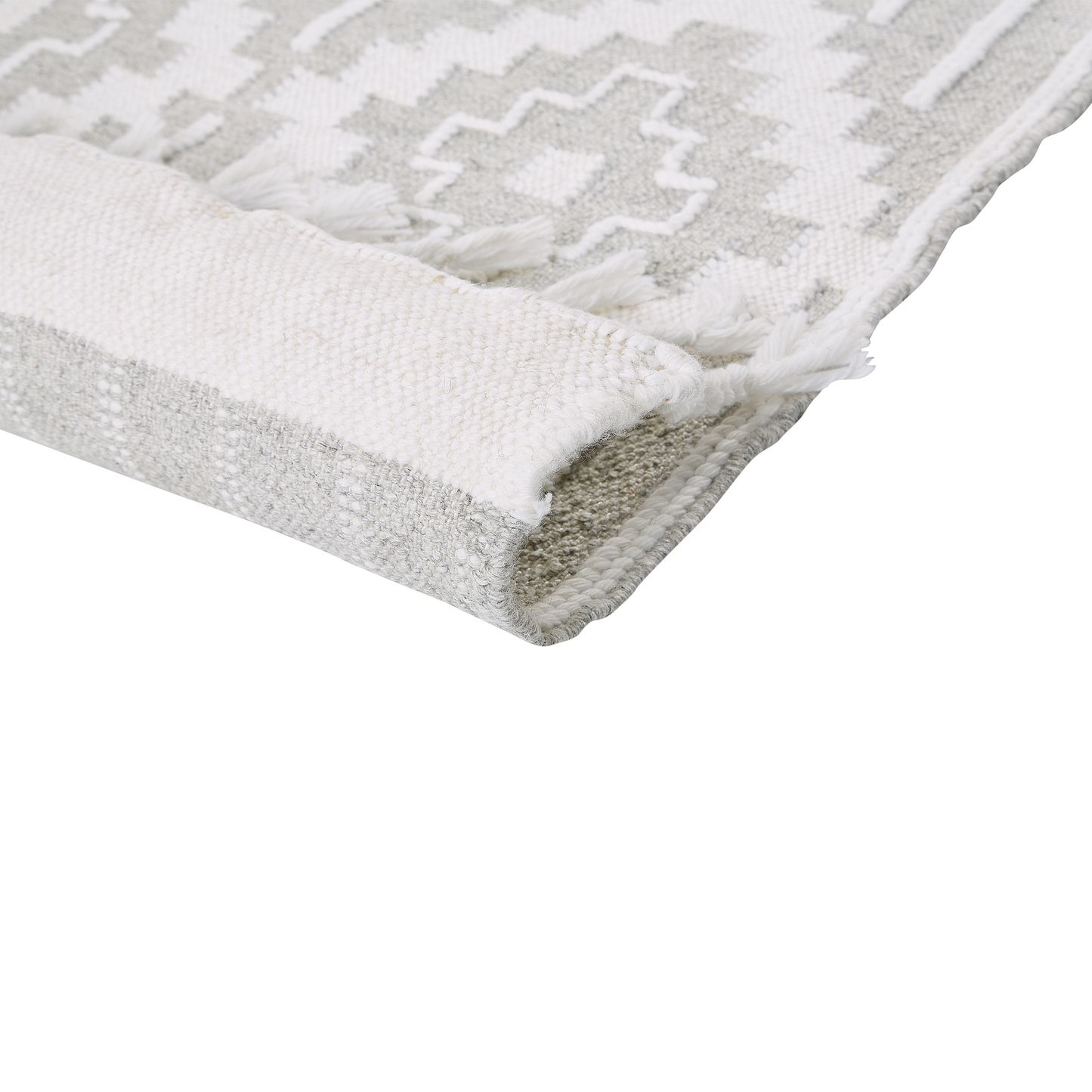 Indian Style Grey White Area Rug 80 x 150 Tassels