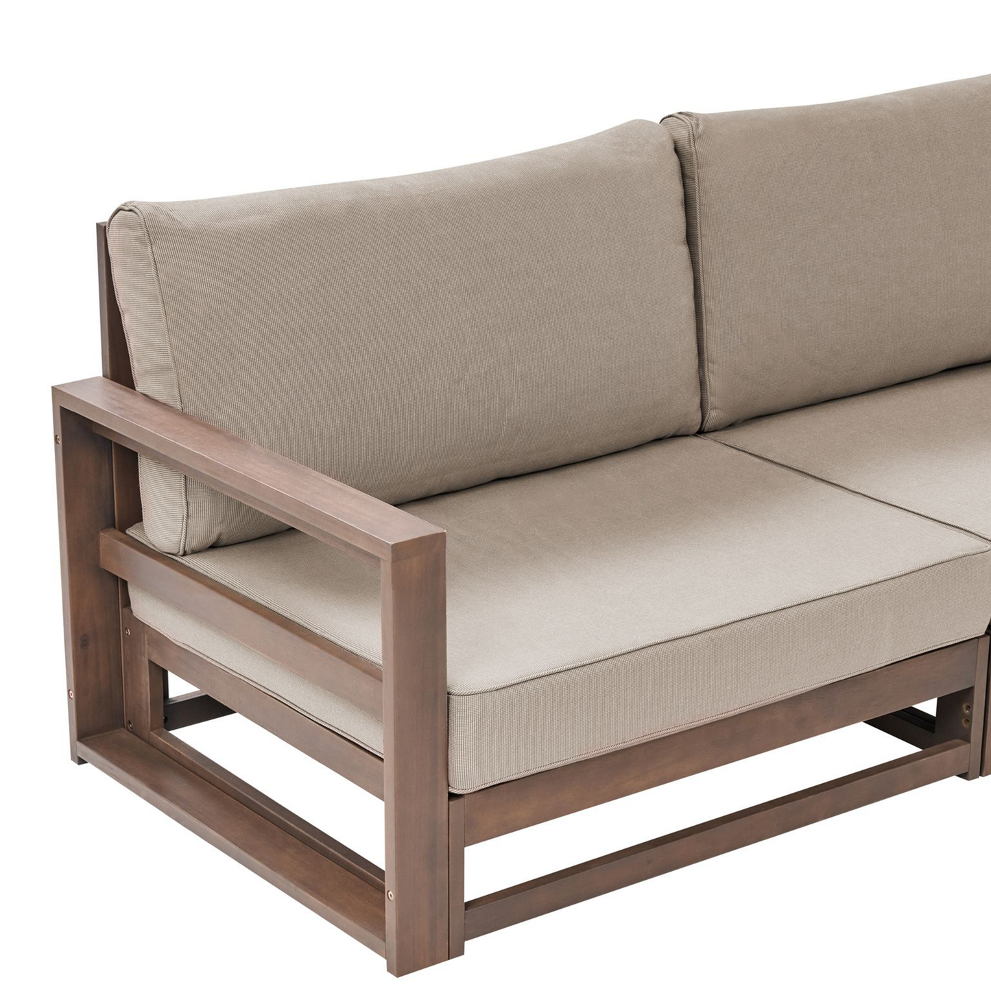 Acacia Wood 5 Seater Corner Sofa Set Dark Brown and Taupe