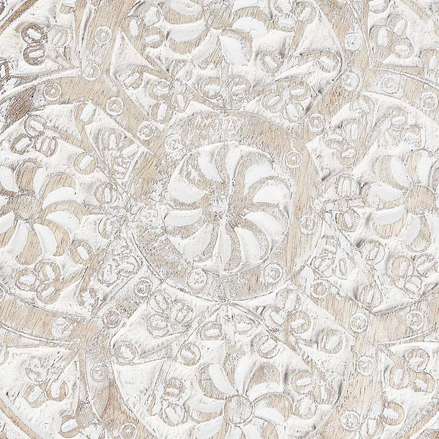 Co Side Table Off White Round 45cm Carved Pattern