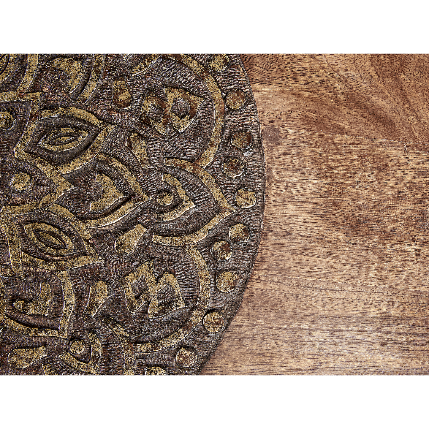 Co Dual Side Tables Dark Mango Wood With Floral Carving