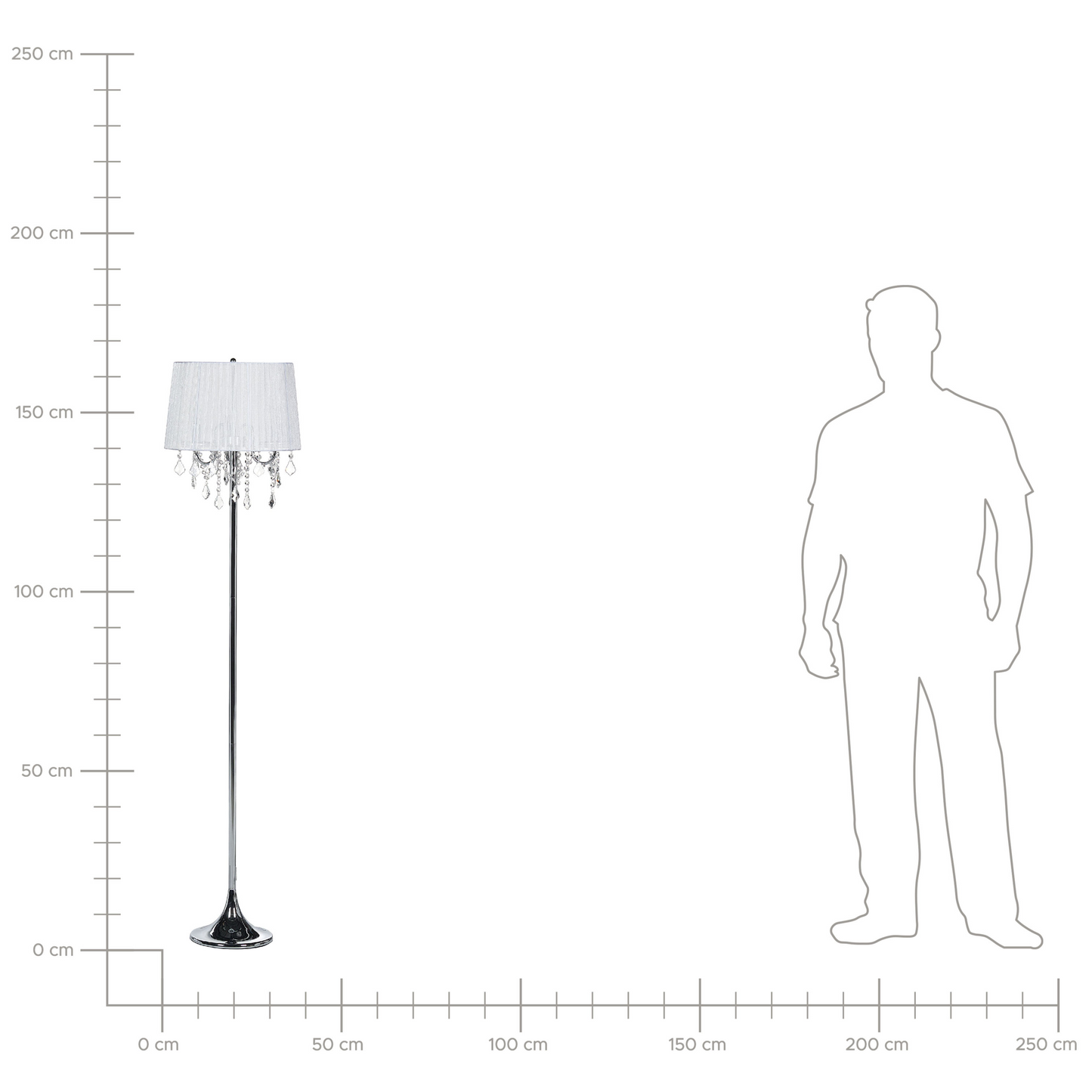 Glamora Floor Lamp White Polycotton 170cm Drum Shade Crystal Beads