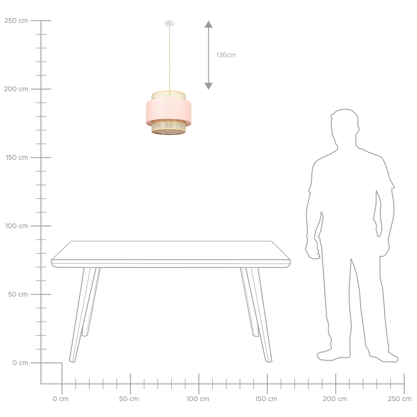 Pendant Lamp Natural Pink Rattan Shade Boho Hanging Light