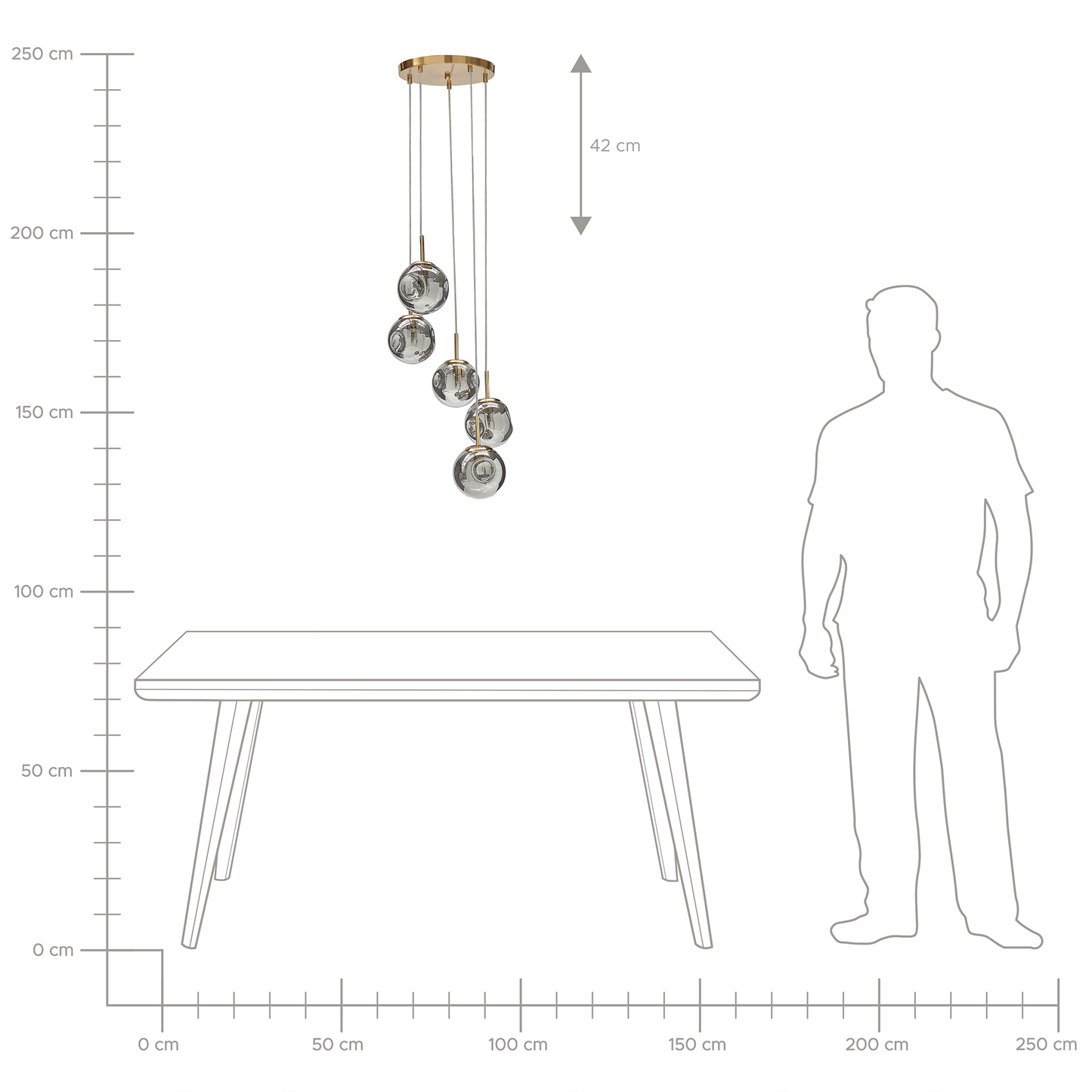 Bea 5 Light Pendant Lamp With Transparent Glass Shades In Brass Iron Modern Design For Living Room
