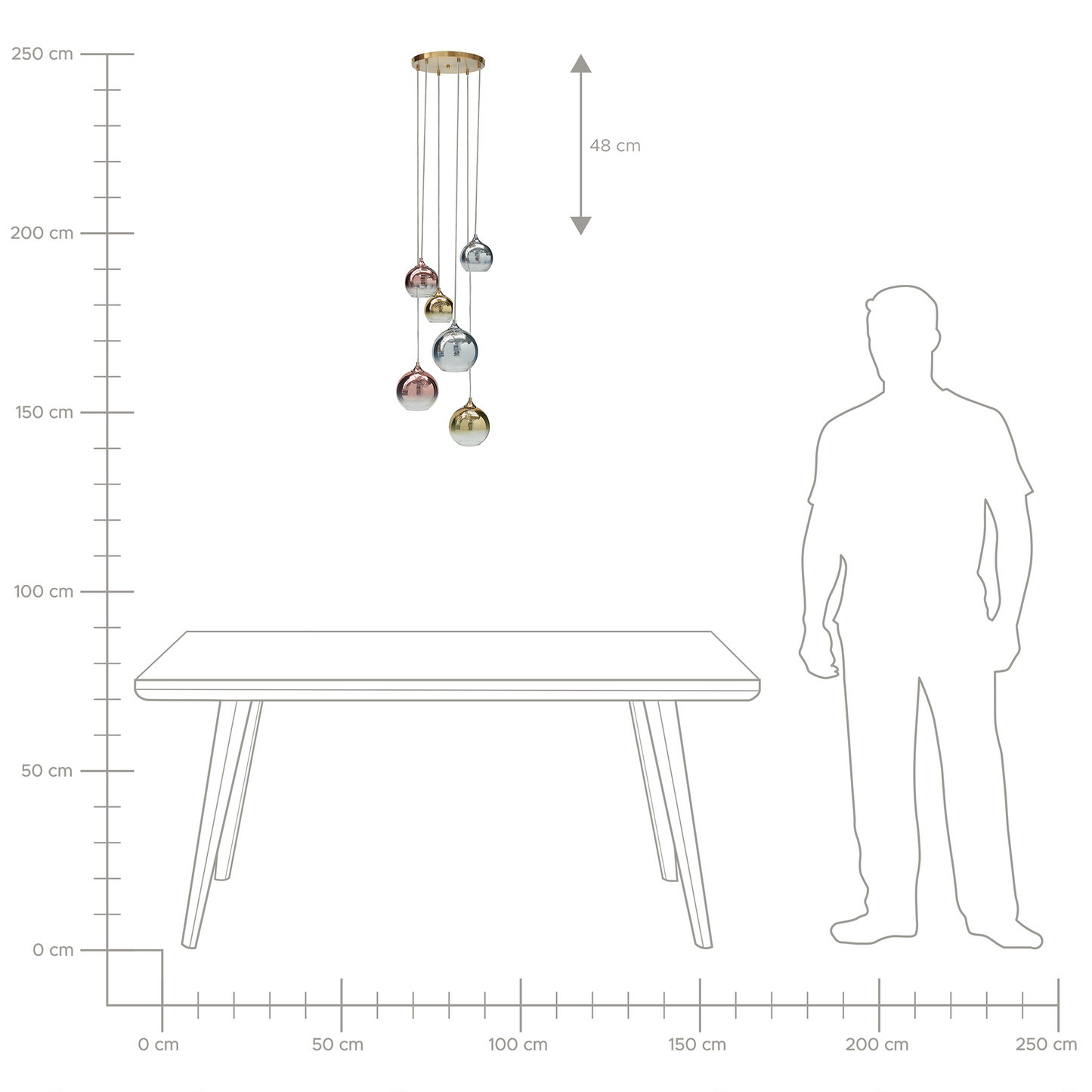 6 Light Pendant Lamp Semi Transparent Brass Glass Shades