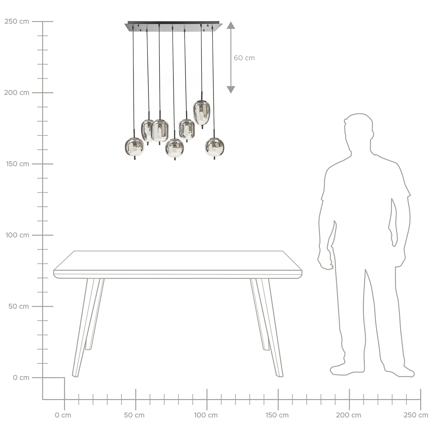 Pendant Lamp 7 Light Modern Smoked Glass Iron Fixture