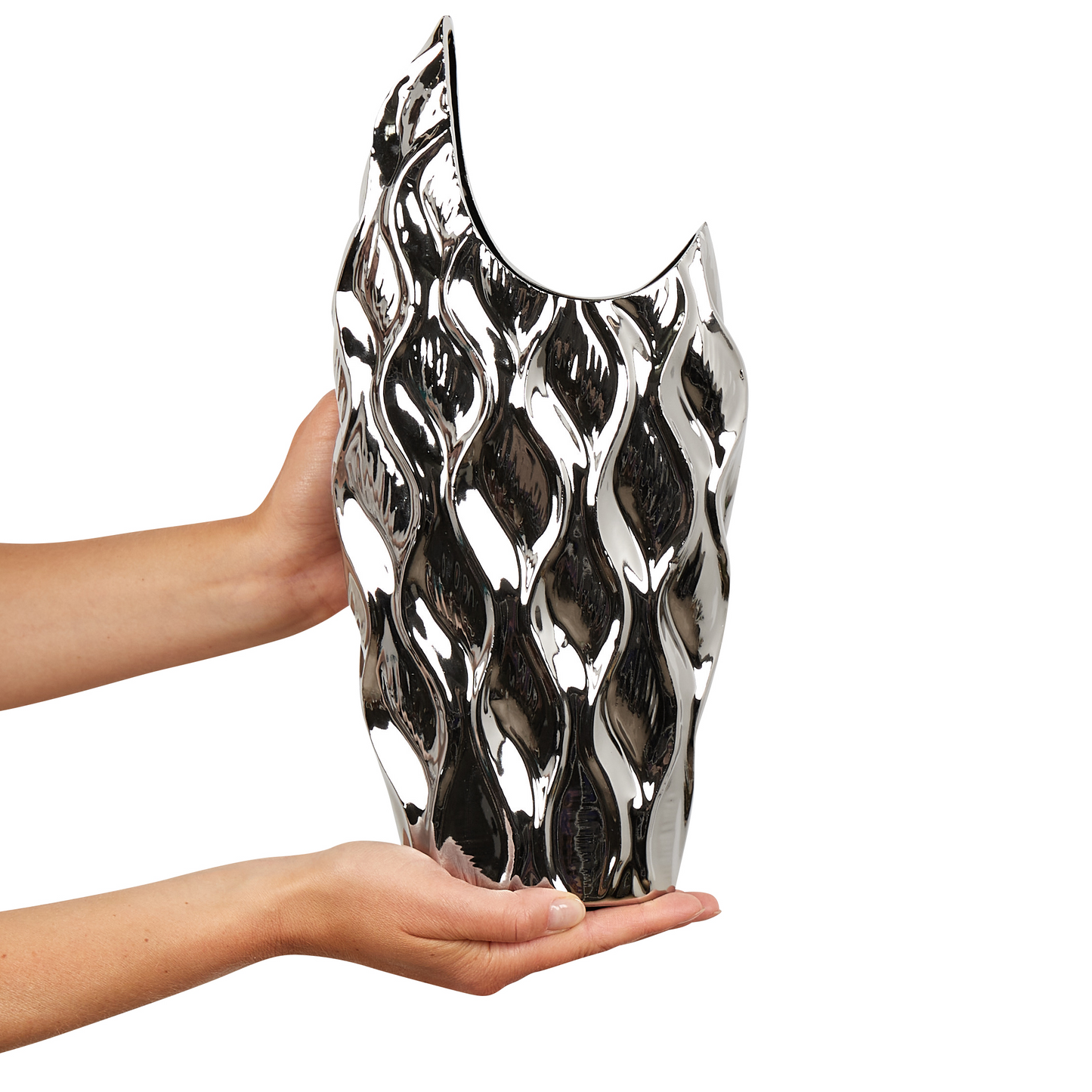 Decorative Flower Vase Silver Stoneware Honeycomb Pattern