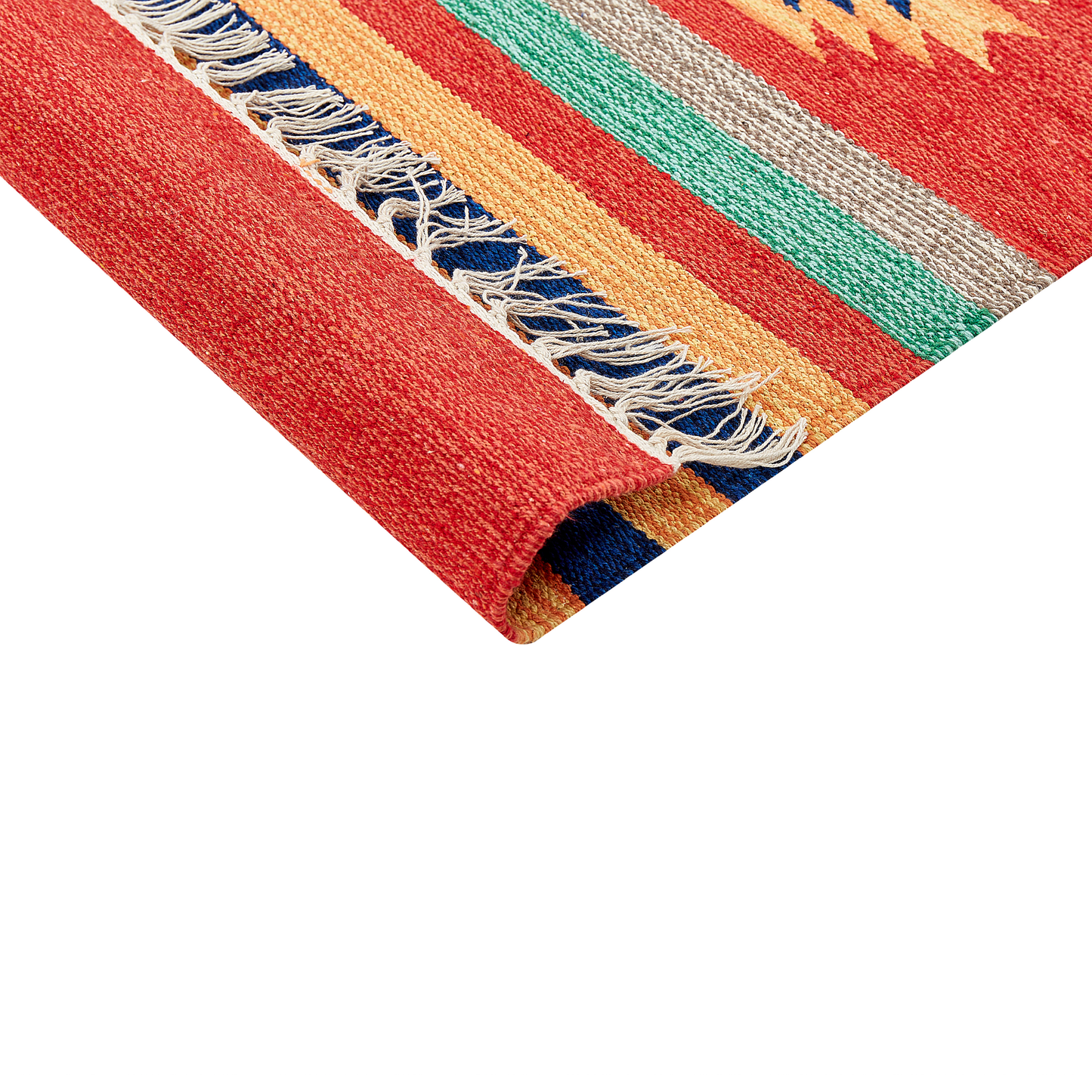 Kilim Handwoven Multicolor Cotton Area Rug 80 x 150 Reversible Tassels