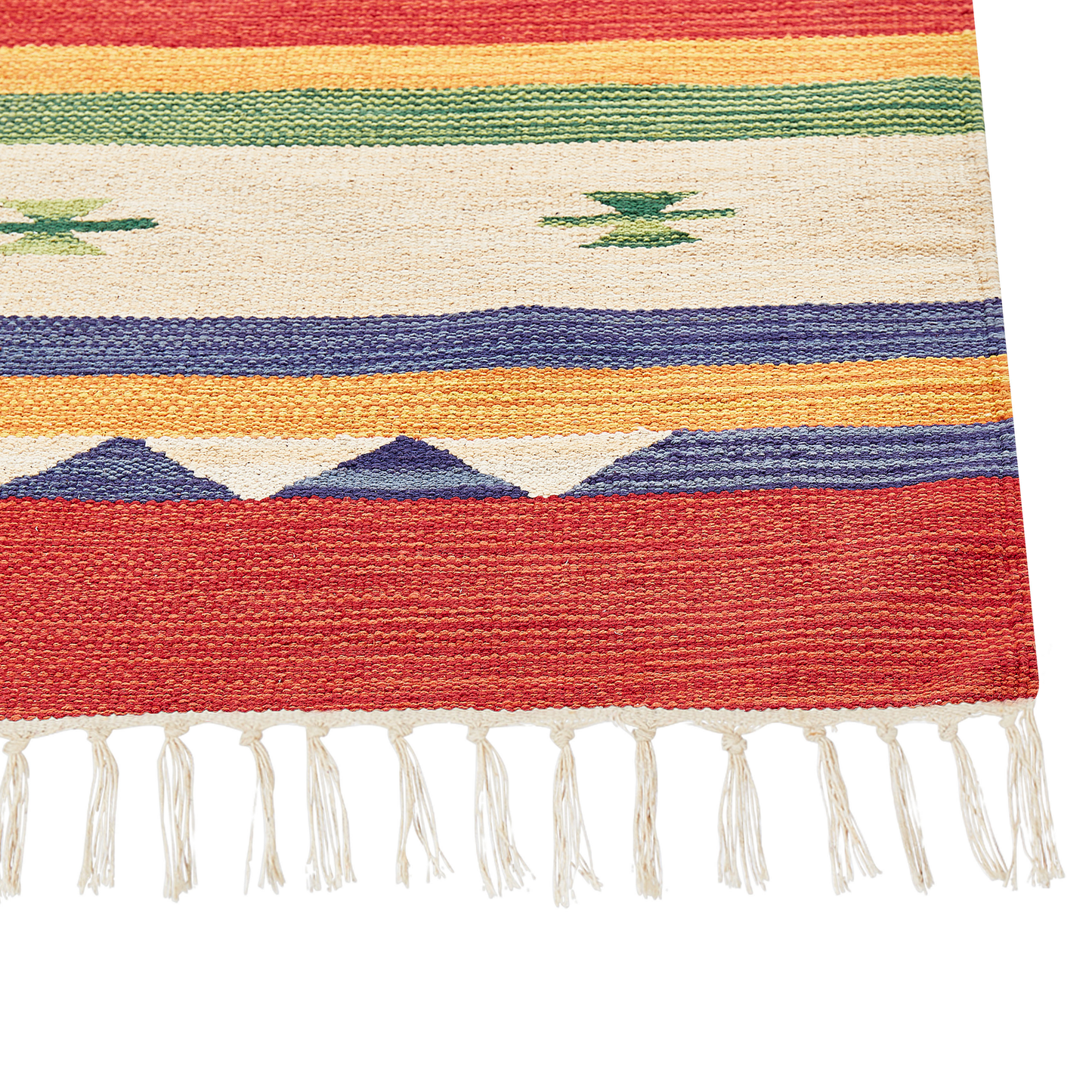 Klim Multicolour Cotton Area Rug 140 x 200 Handwoven Geometric Tassels