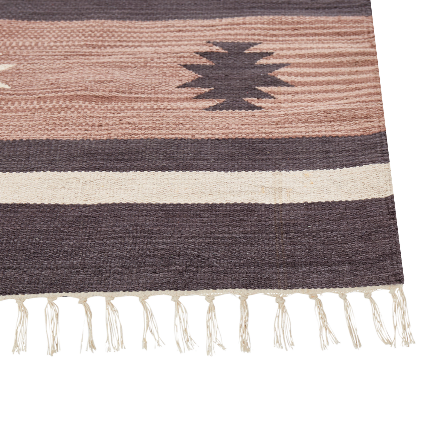 Klim Area Rug Beige And Brown Cotton 80 X 300cm Handwoven Kilim Geometric Reversible Pattern Tassels