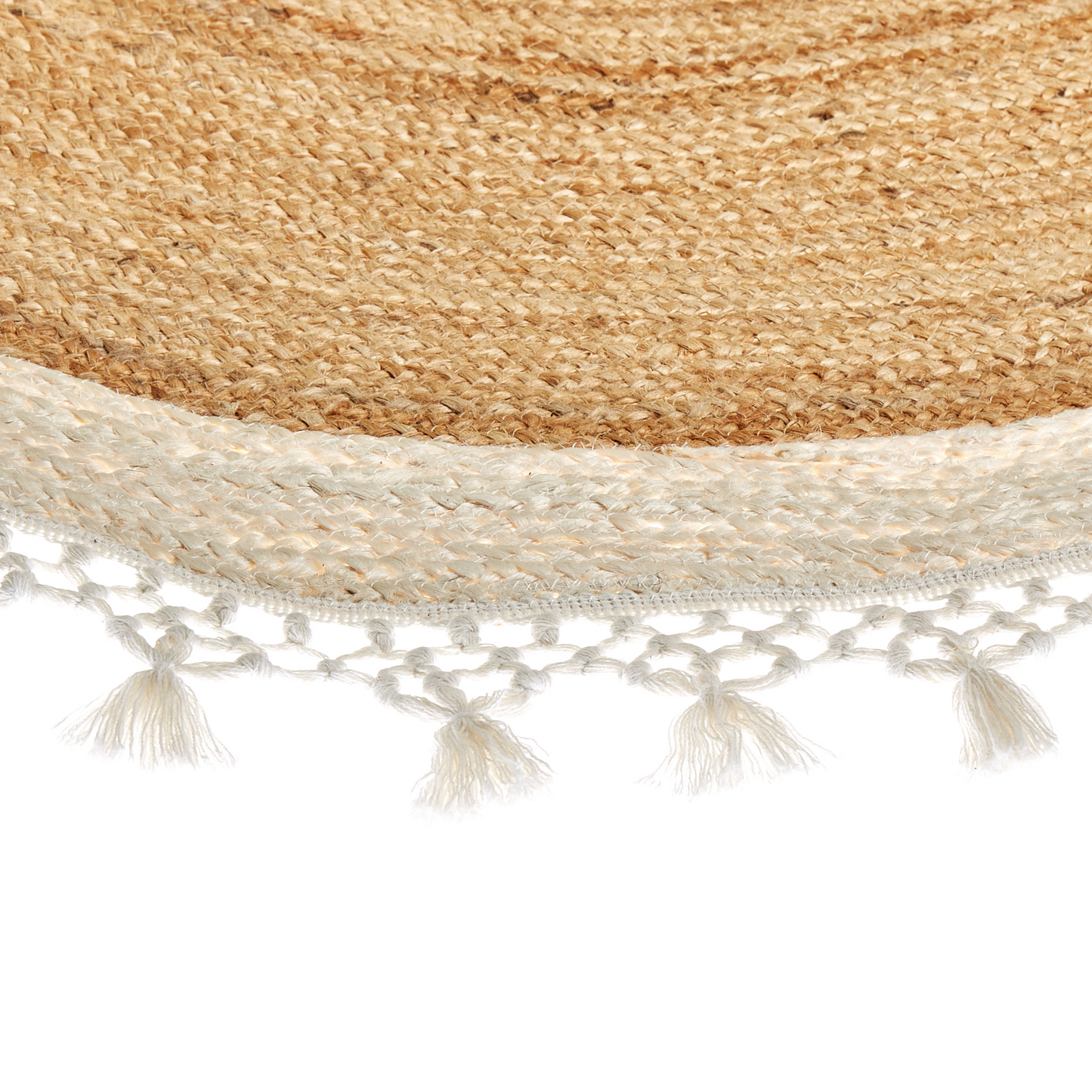 Round Jute Rug 140cm Beige White Handwoven Braided Spiral