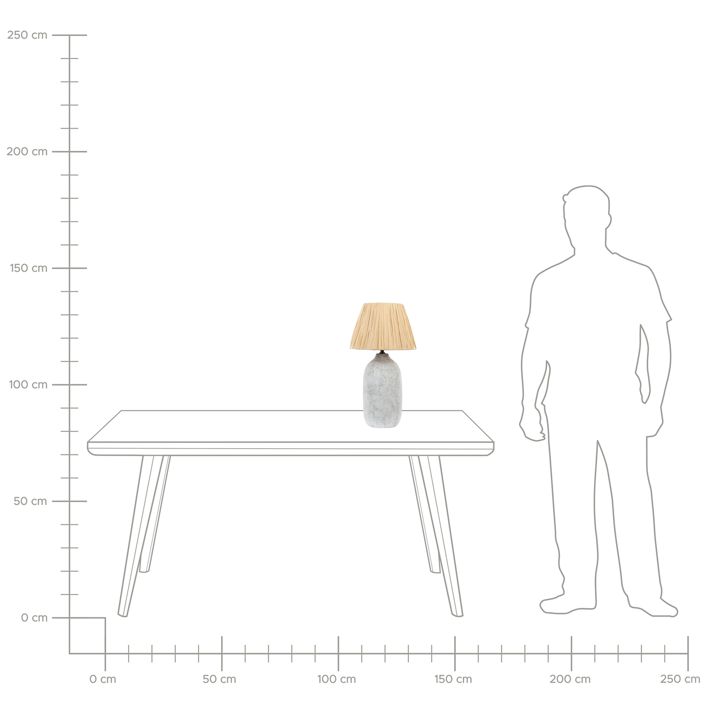 Table Lamp Grey Ceramic 56cm Natural Paper Cone Shade Bedside Living Room Bedroom Lighting