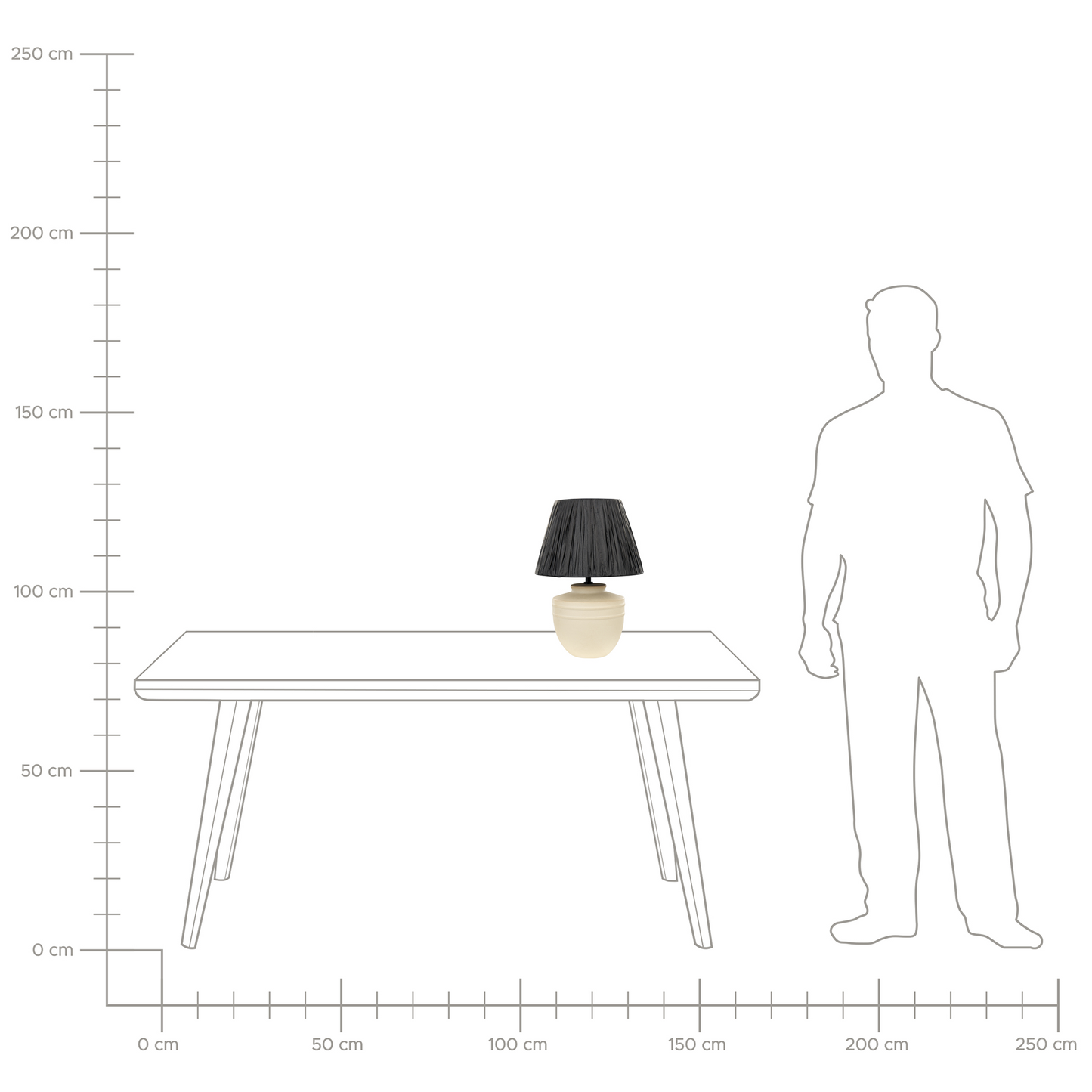 Name Beige Ceramic Table Lamp 44cm With Black Paper Cone Shade