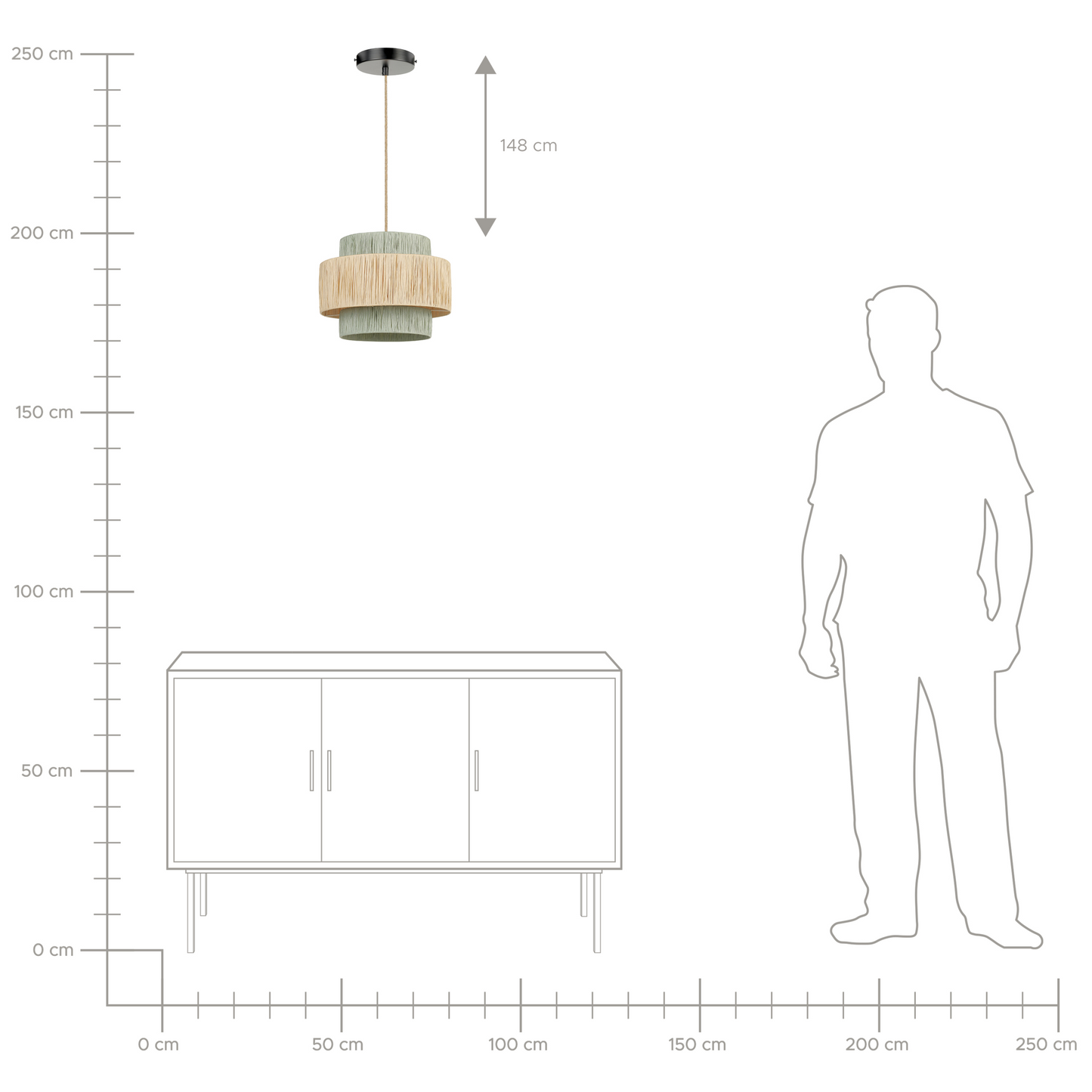 ThreeTier Paper Shade Pendant Lamp Natural Green Jute Cord