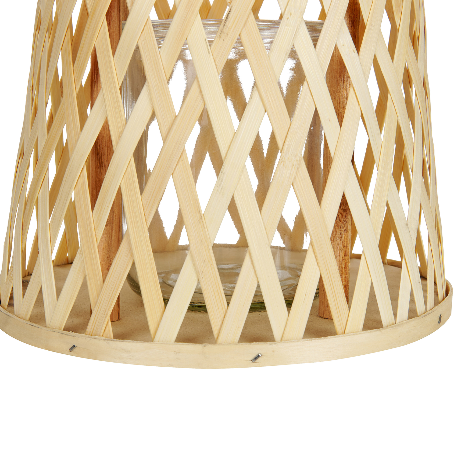 Natural Bamboo Candle Lantern 38cm Glass Holder Boho Indoor