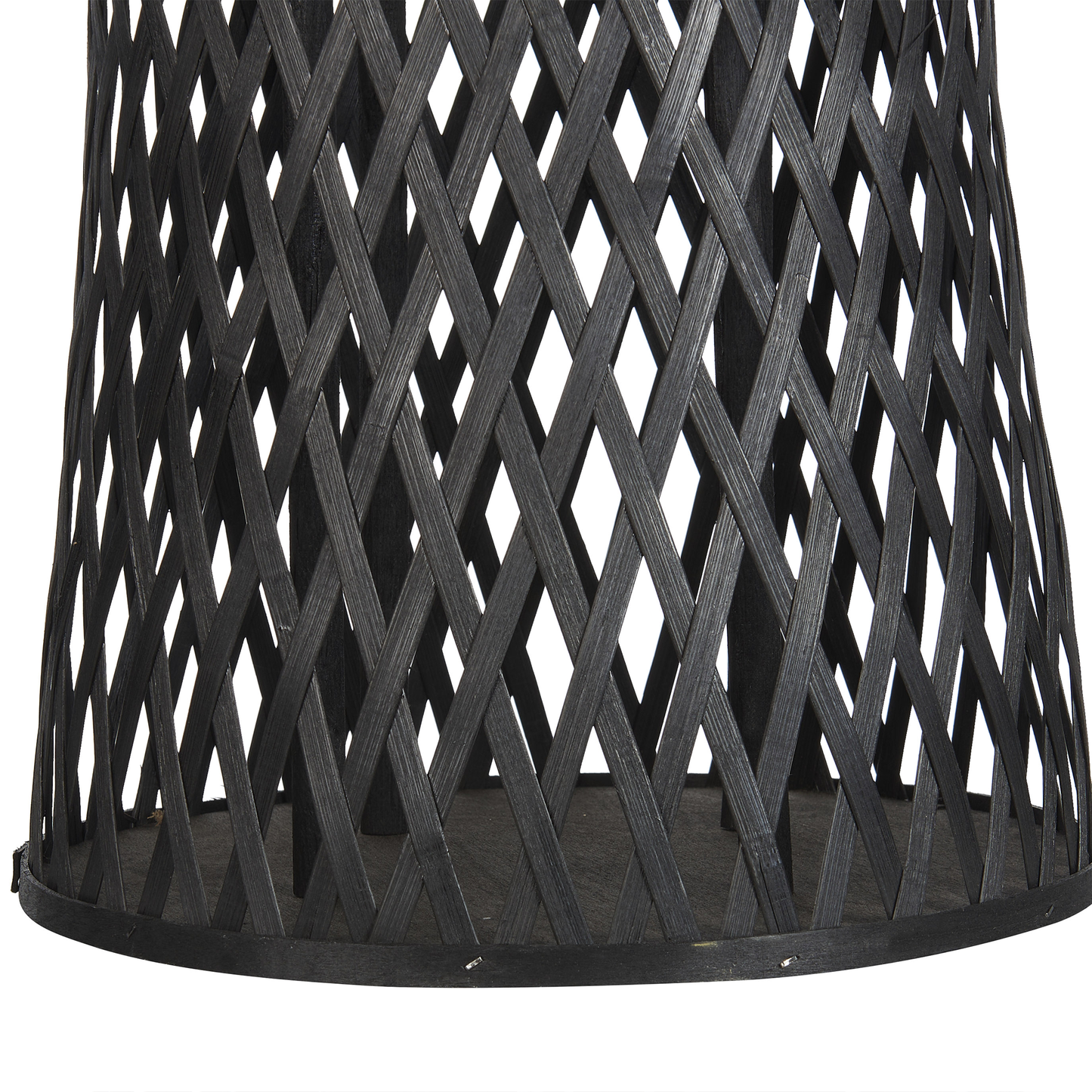 Black Bamboo Wood Candle Lantern 58 Centimeters With Glass Holder For Indoor Decor