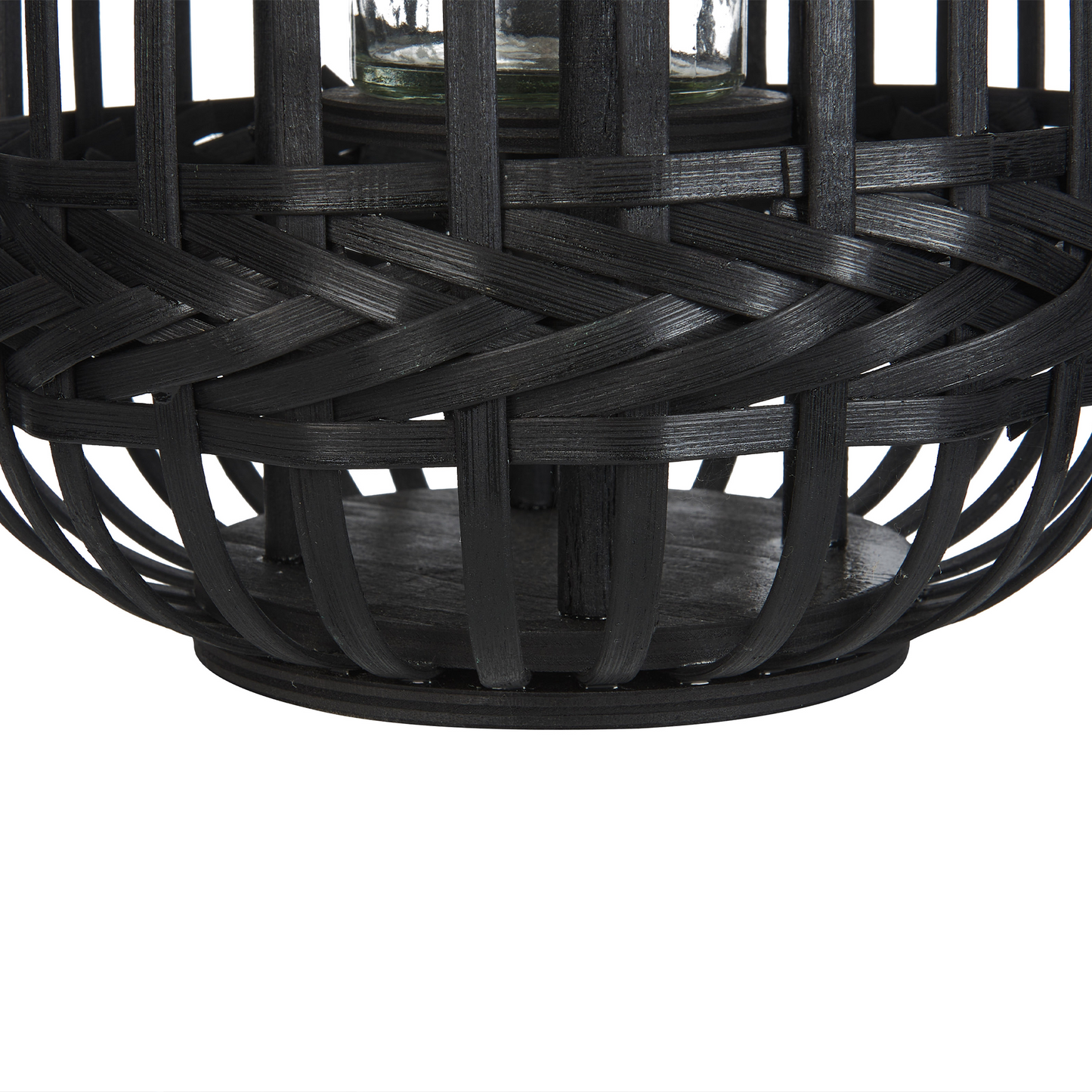 Candle Lantern Black Bamboo Wood 30cm Glass Holder