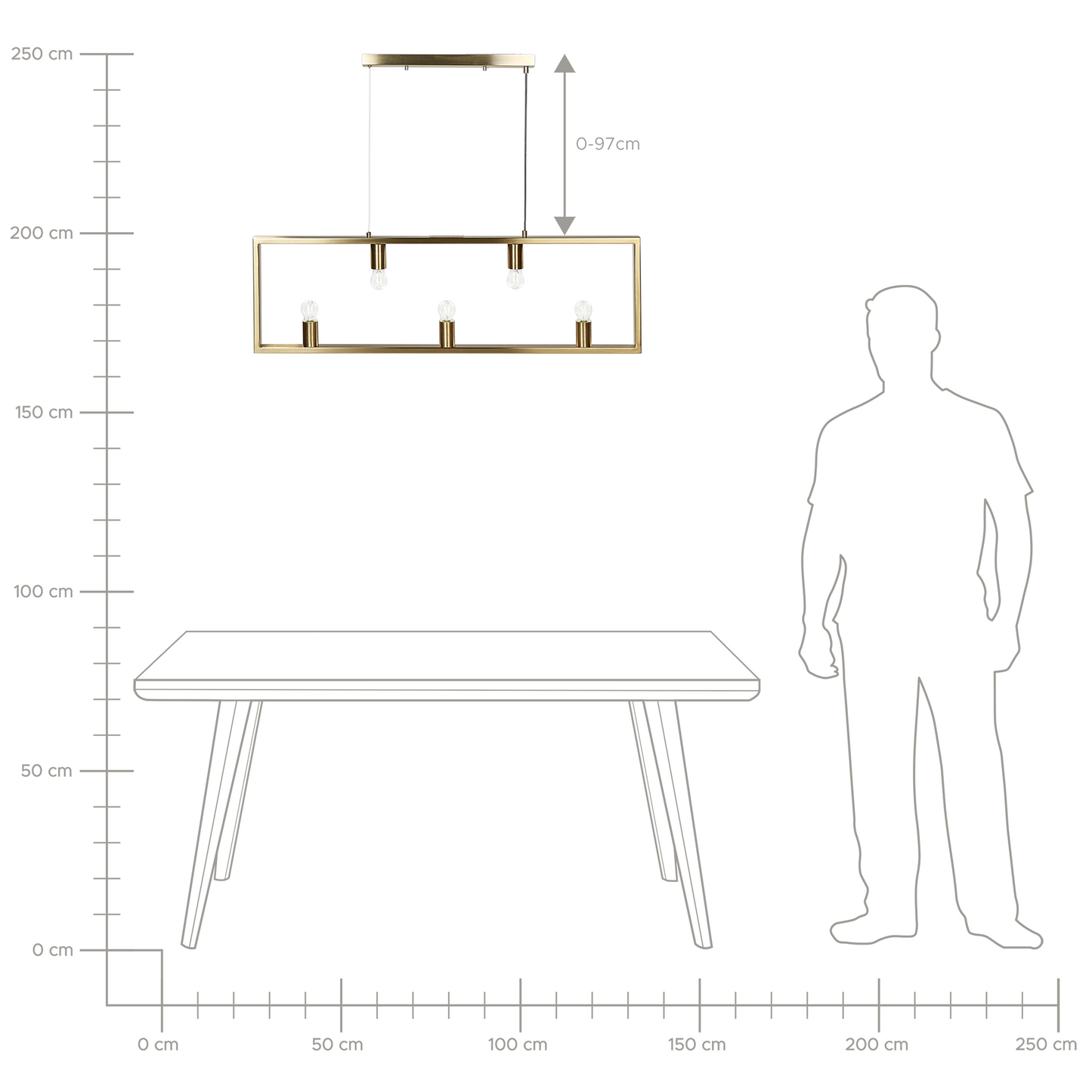 Brass 5 Light Pendant Lamp With Rectangular Frame