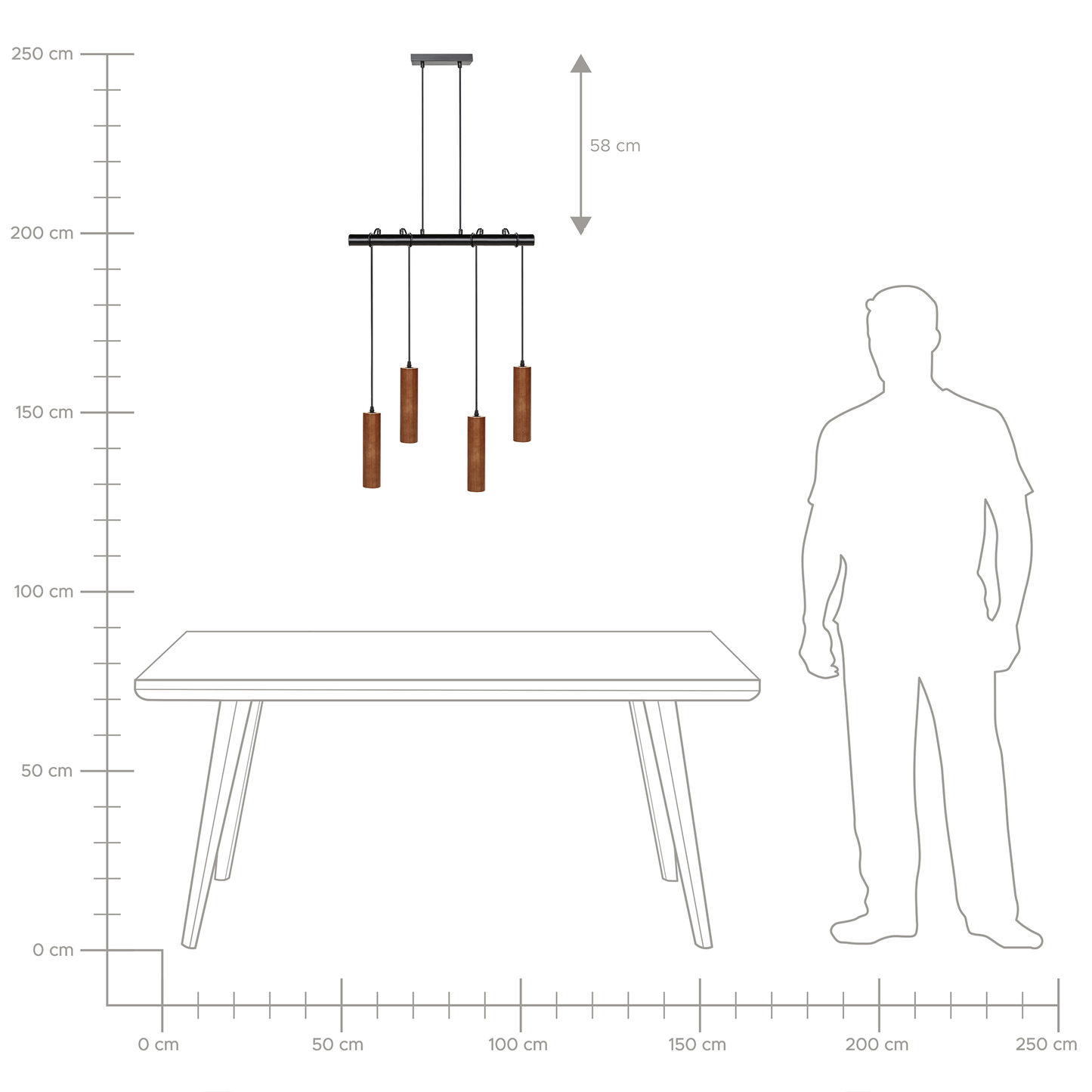 Oak Iron Hanging Lamp 4 Light Dark Brown Oak Wood Shade Iron Base