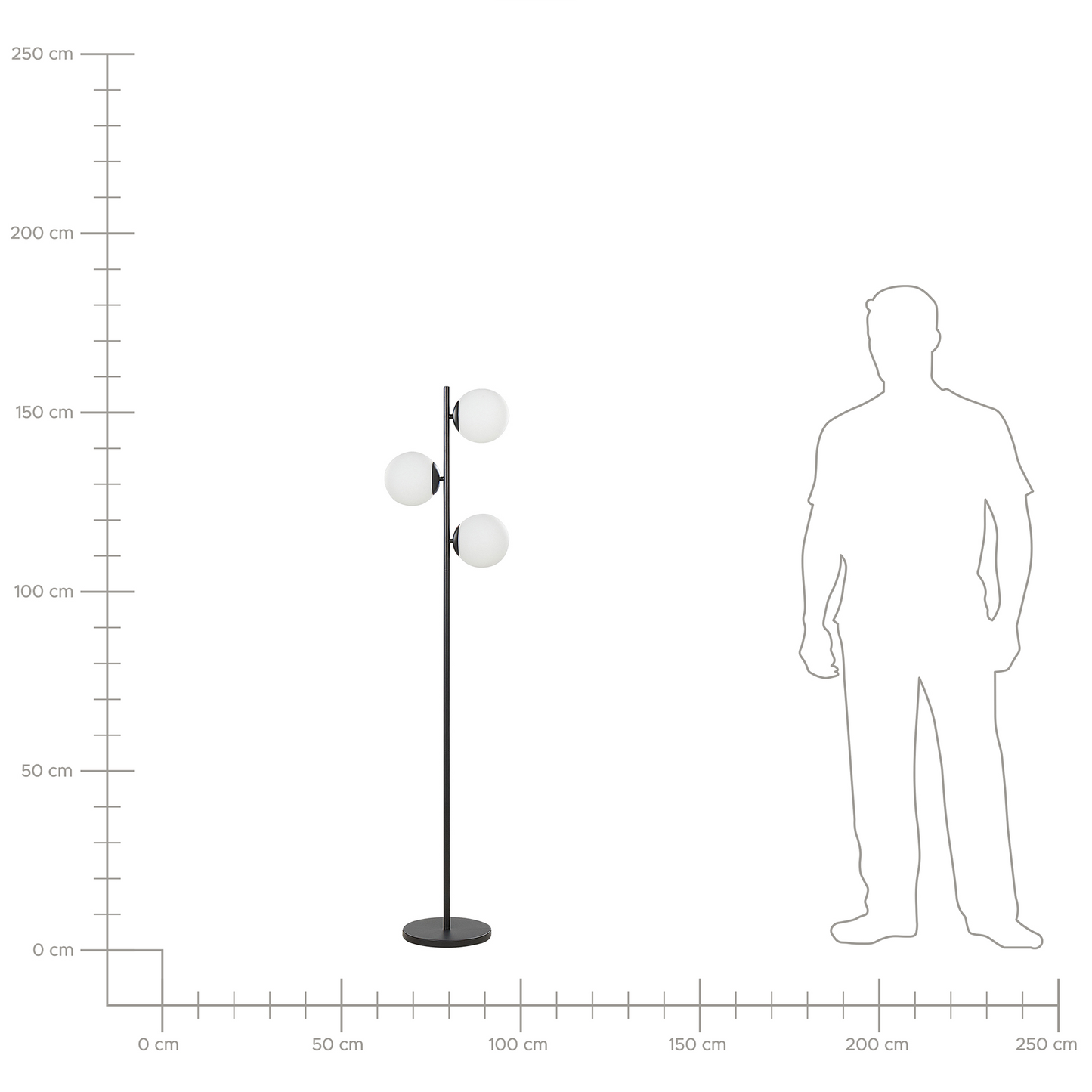 Black Metal Floor Lamp 3 Glass Globes 153cm Modern