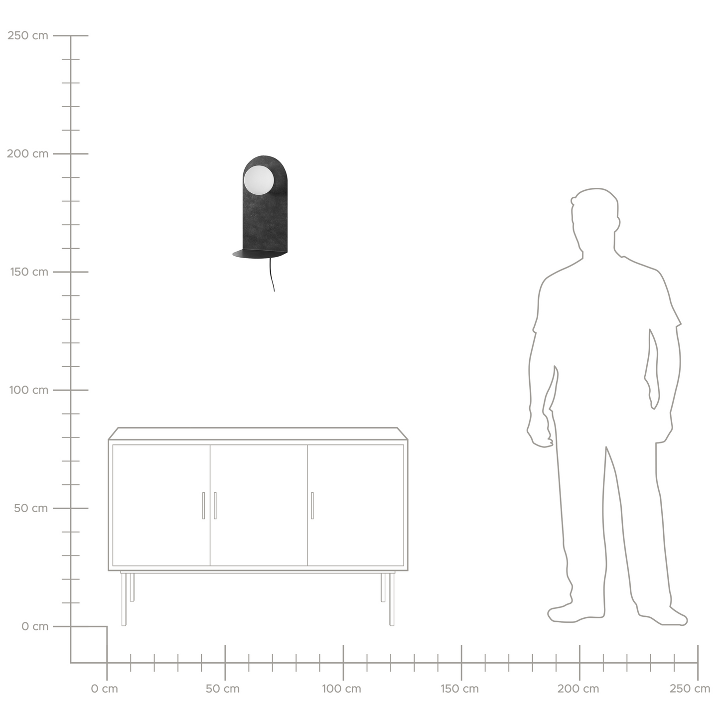 Wall Lamp Dark Graphite Grey Steel Glass Shade On Off Switch
