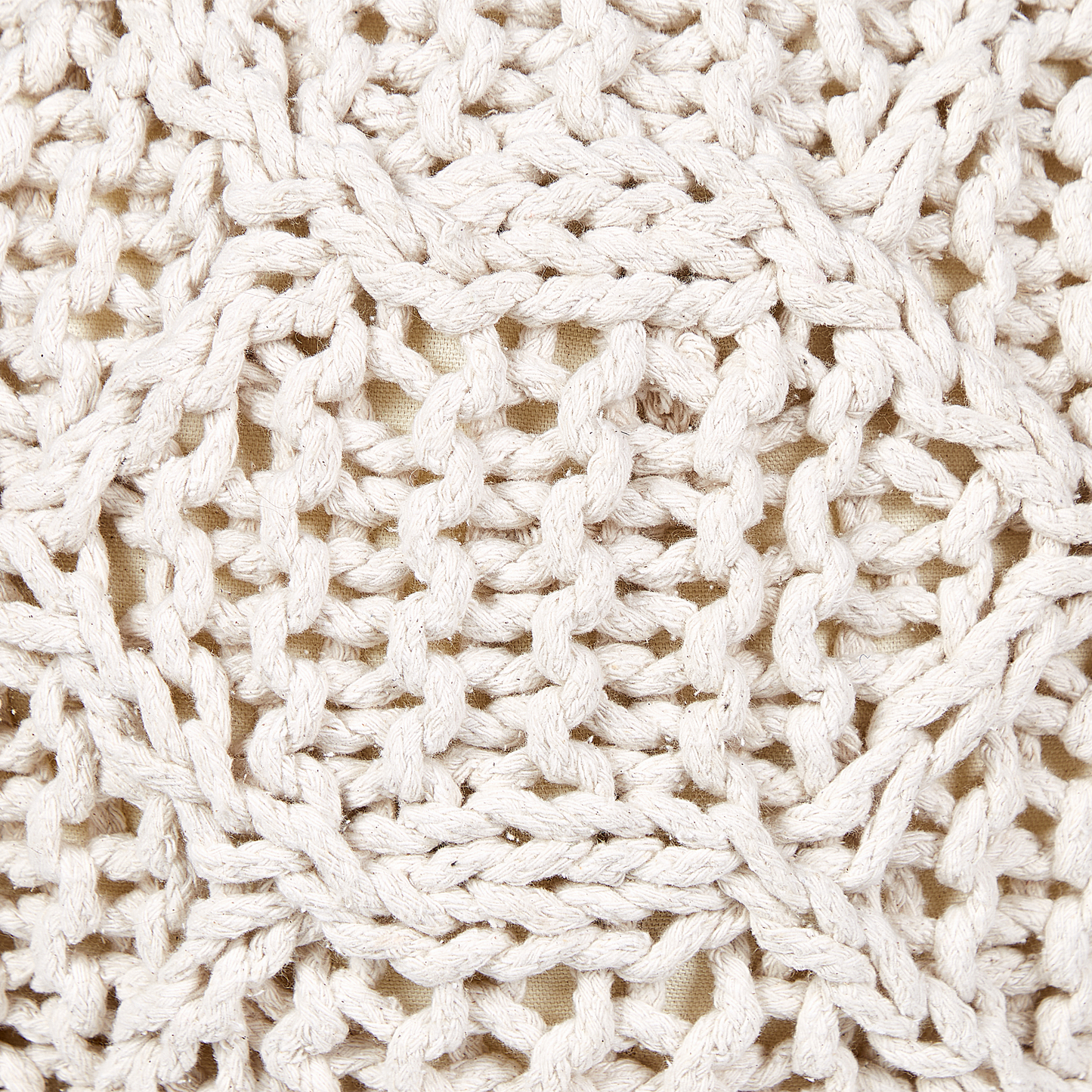 Macrame Pouffe Ottoman 50 x 50cm Light Beige Beaded Round