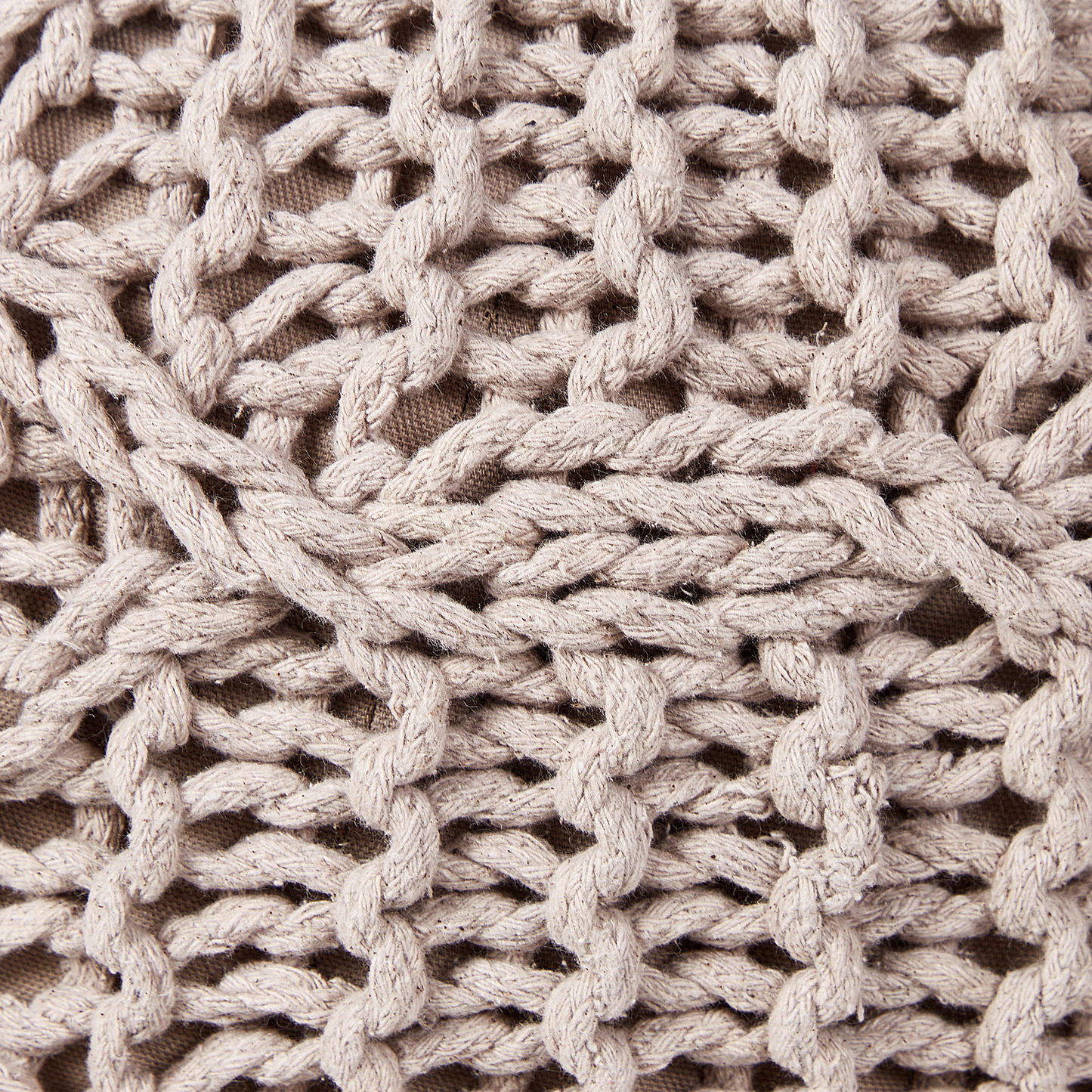 Macrame Pouf Ottoman Footstool Taupe Beige 50 x 50 x 35cm Handcrafted 100 Cotton Beads