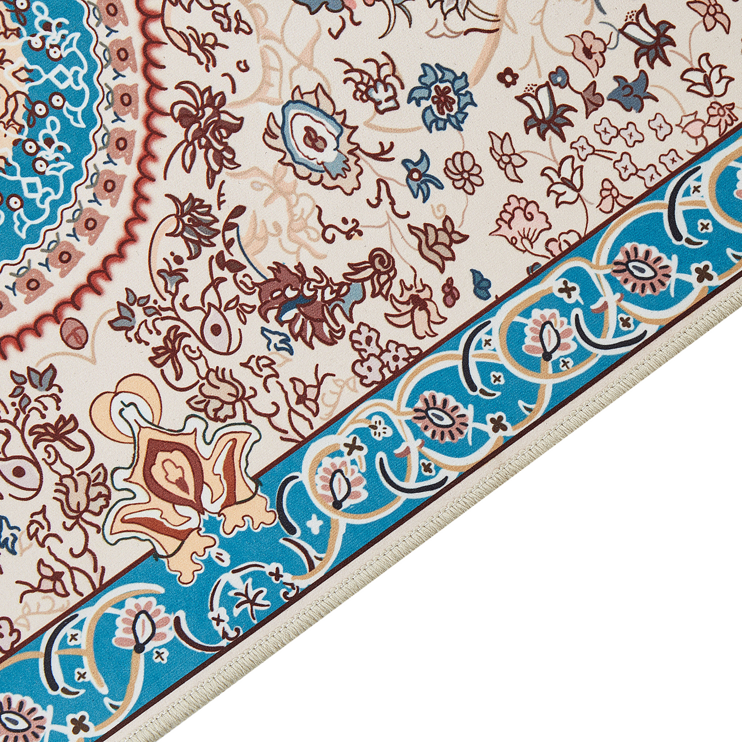 Runner Rug 80 x 240 Beige Blue Oriental Pattern Anti Slip