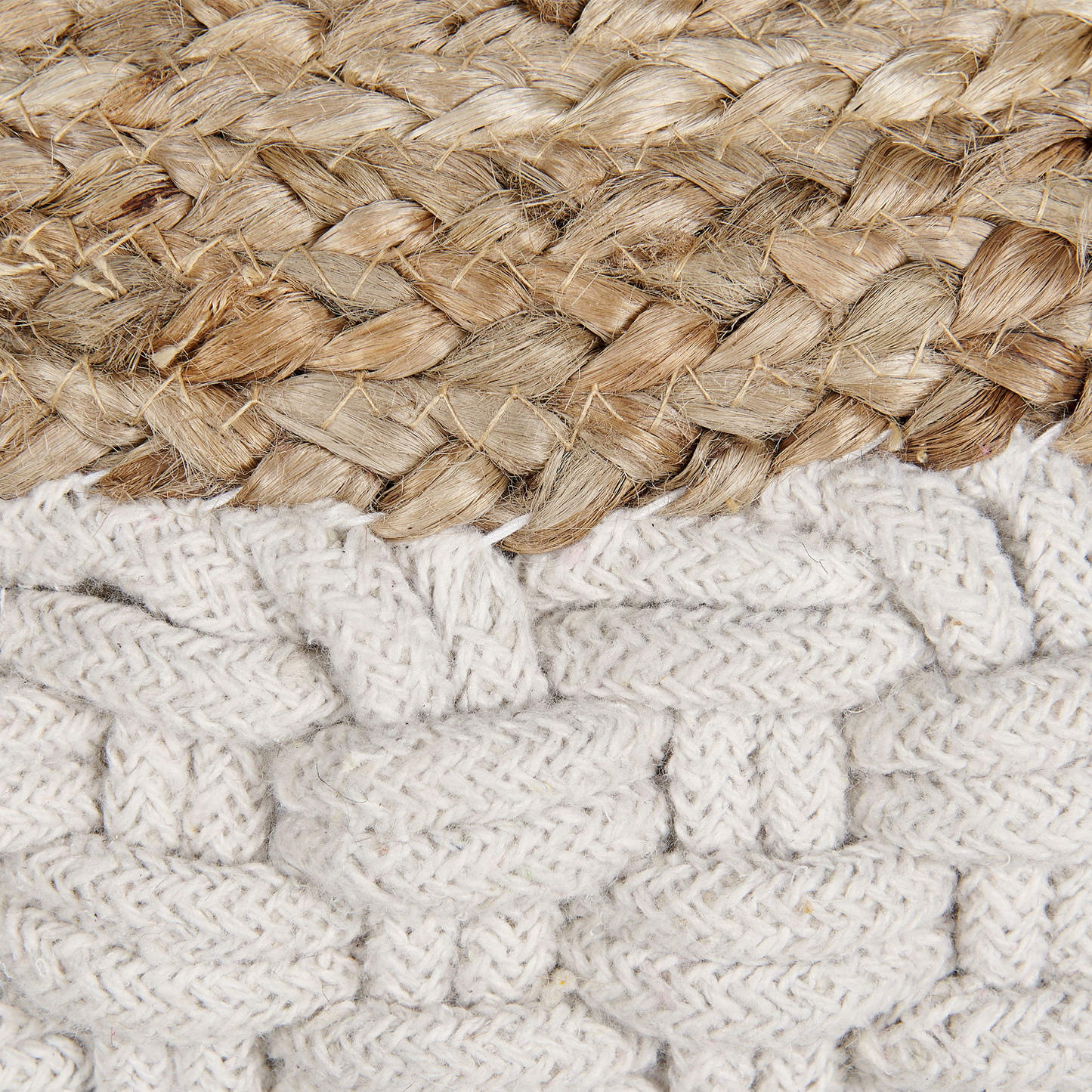 Pouf Ottoman WhiteBeige KnittedCottonJute EPS Beads 50 x 35cm