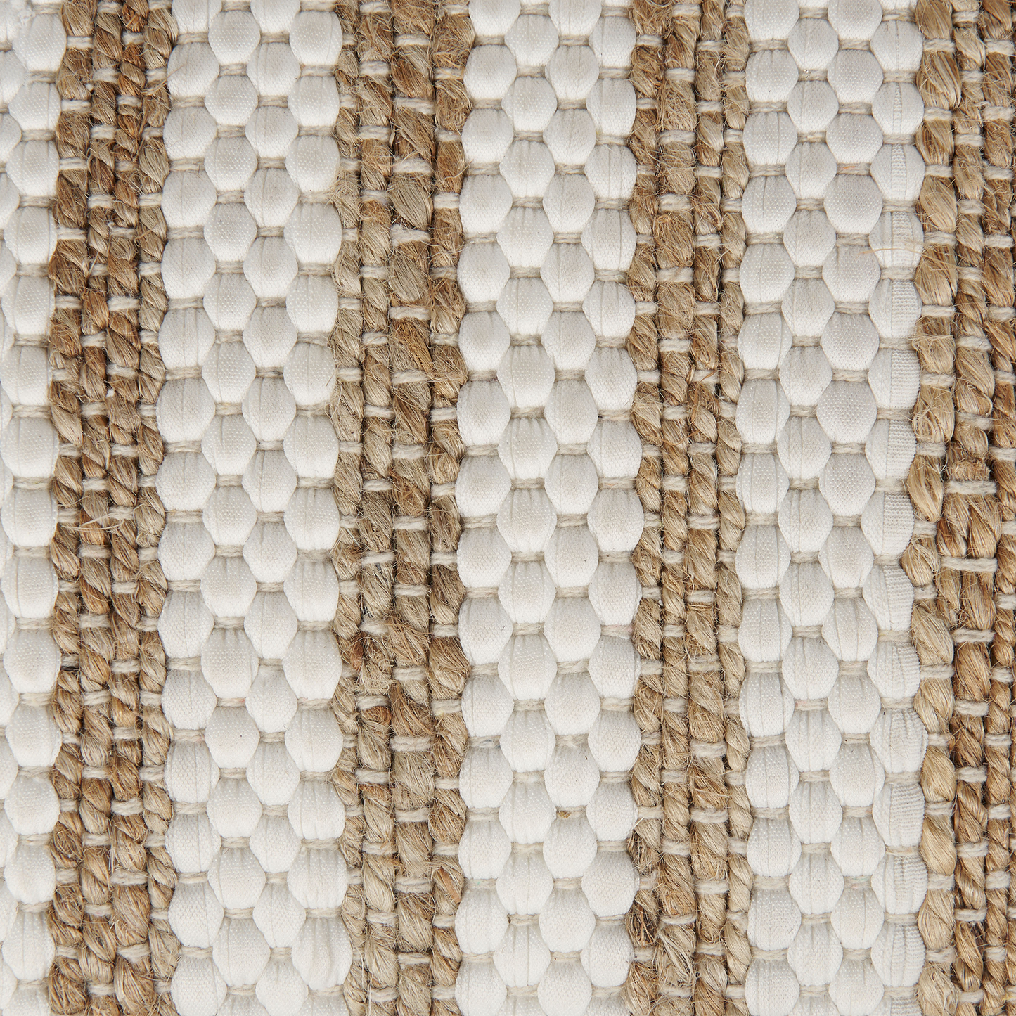 Pouffe Beige White 60 x 60 x 30cm Jute Cotton Abstract Pattern