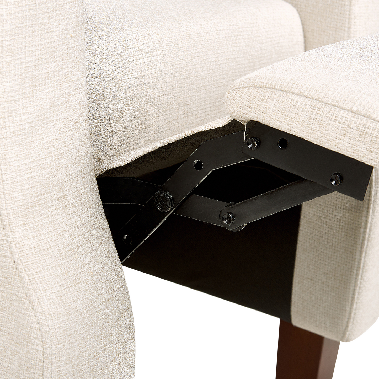 Recliner Chair Cream Beige Fabric Upholstery Push Back Manual Adjustable Back And Footrest Armchair