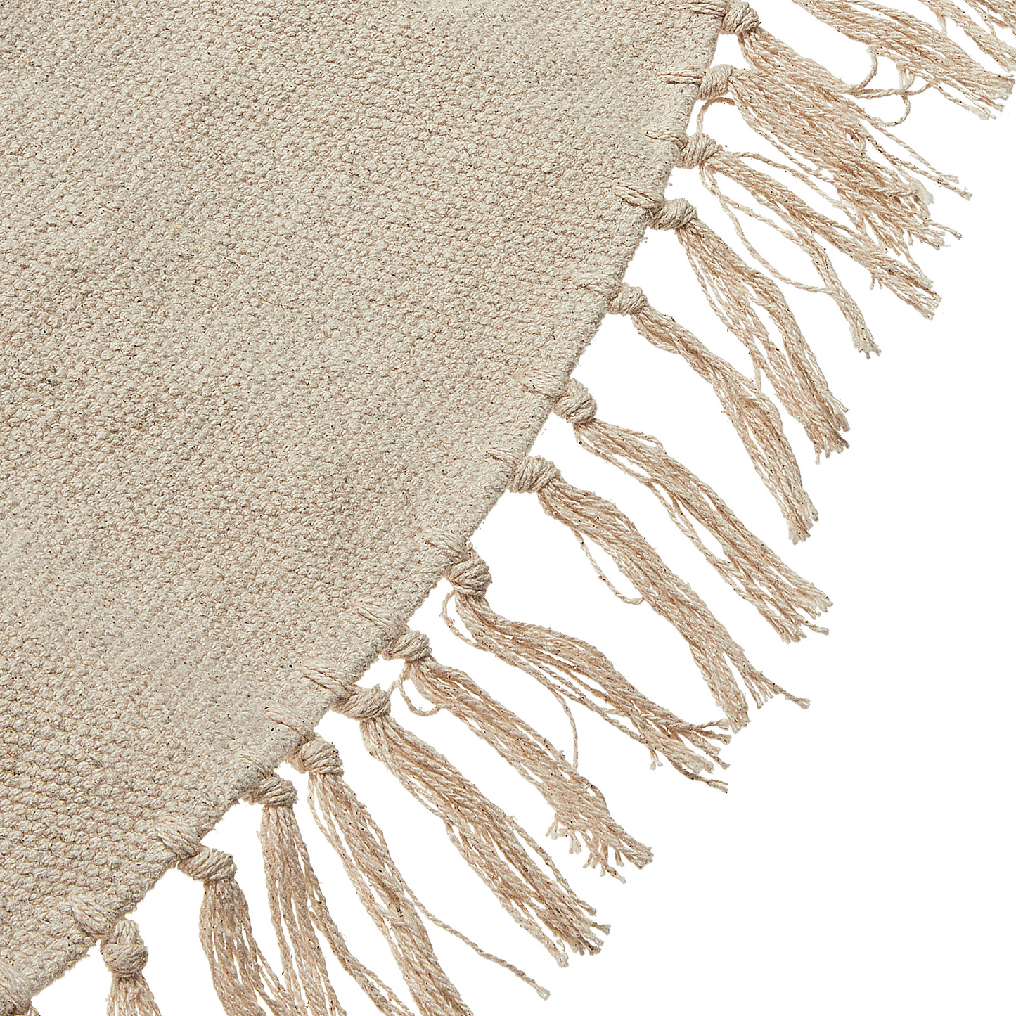 Round Beige Cotton Area Rug 140cm Decorative Tassels