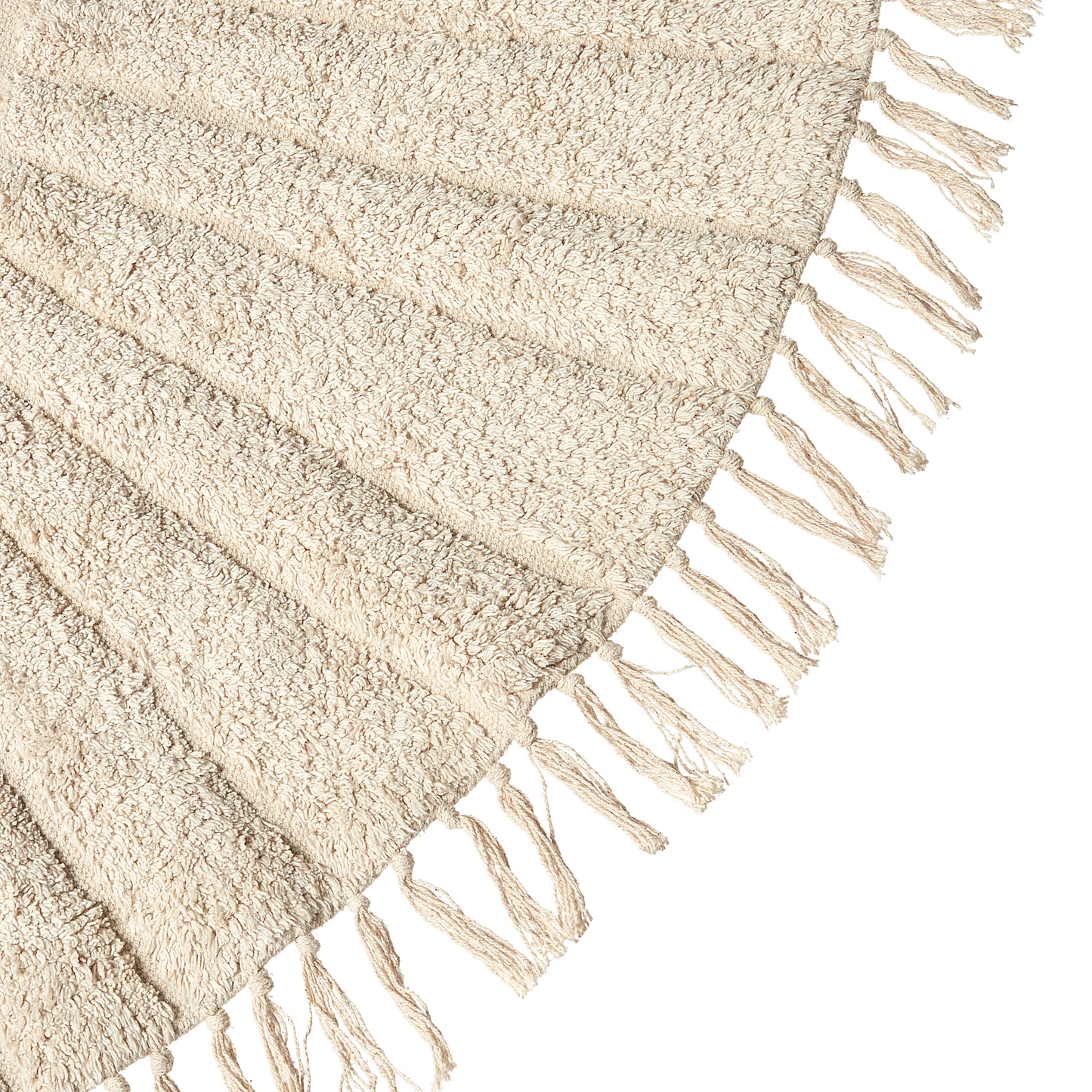 Area Rug Beige Cotton Round 140cm Lion Print Tassels Boho Living Room Kids